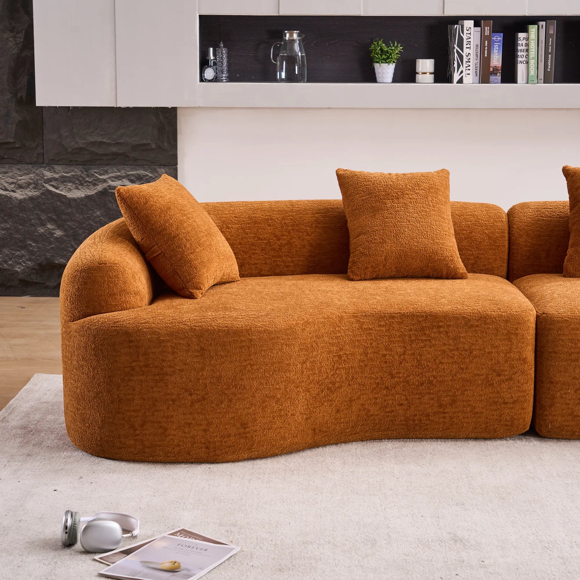 4 Seater Chenille Fabric Full Sponge Legless Compressed Sectional Sofa