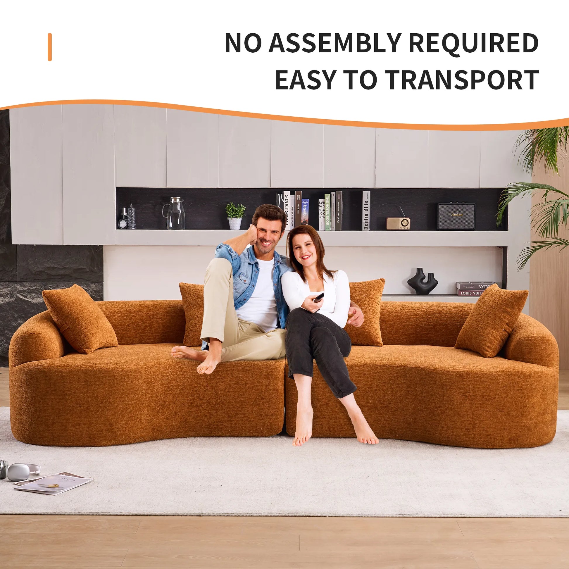 4 Seater Chenille Fabric Full Sponge Legless Compressed Sectional Sofa