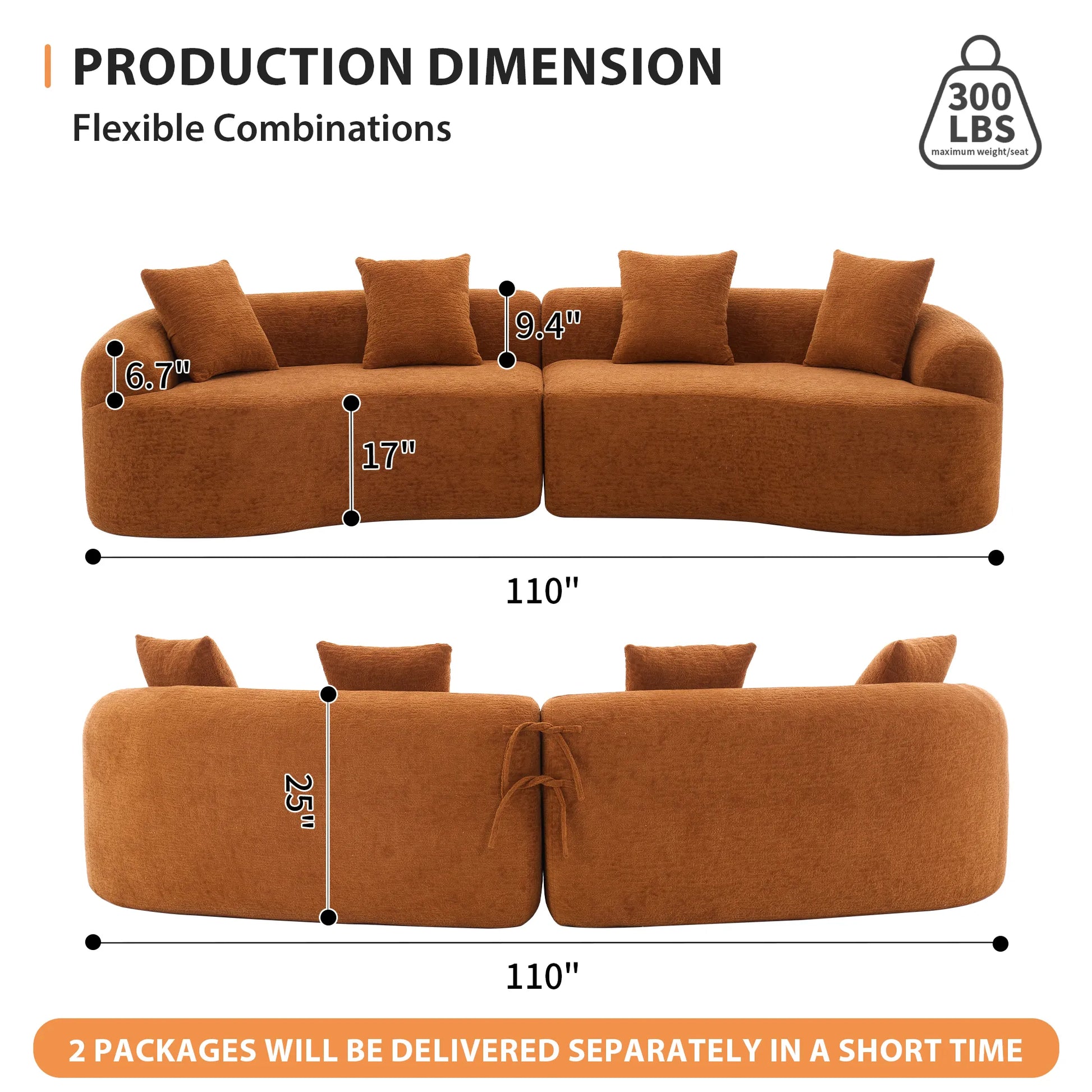 4 Seater Chenille Fabric Full Sponge Legless Compressed Sectional Sofa