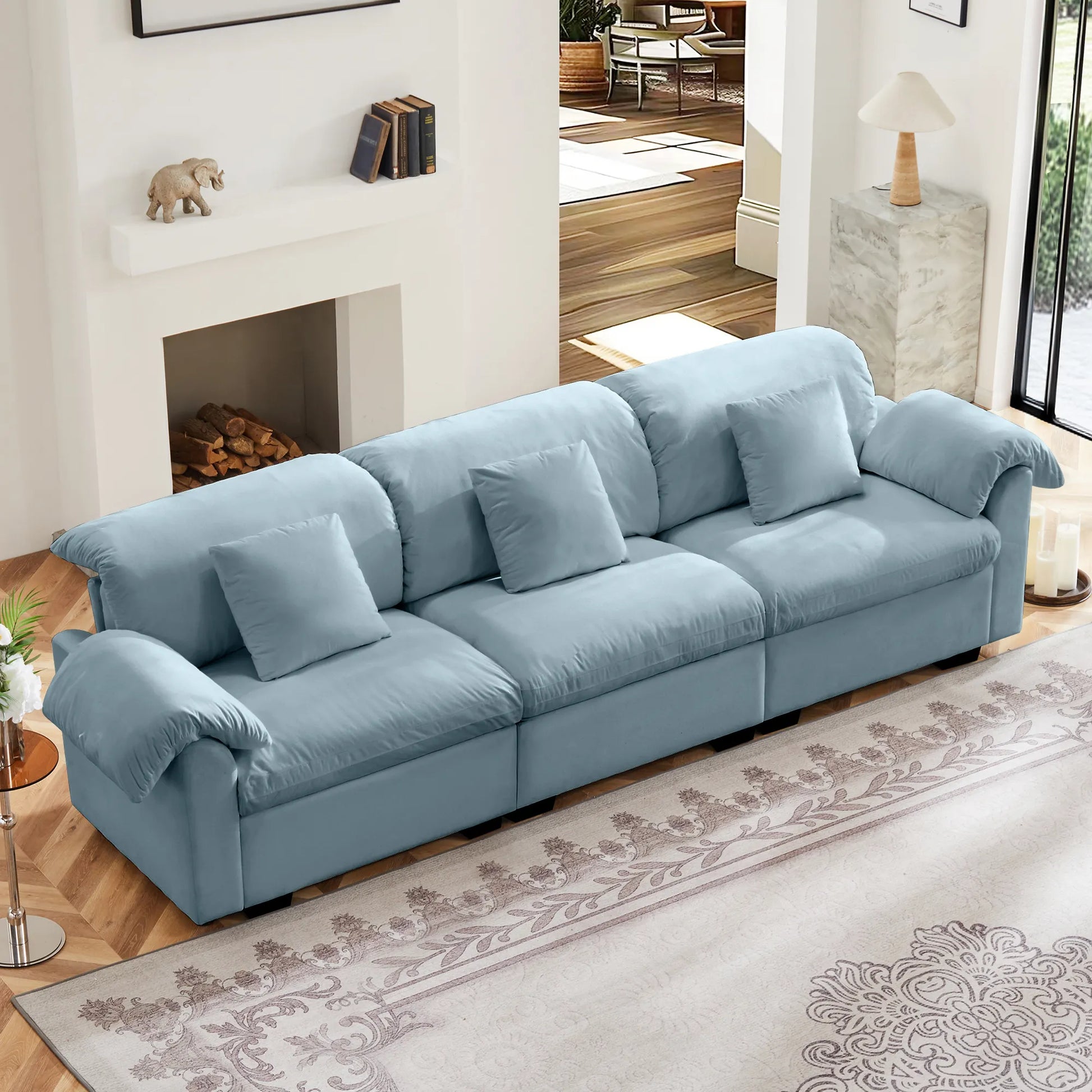 3 Seater Oversized Modern Velvet Cloud Comfort Sectional Sofa with Ottoman & Underseat Storage