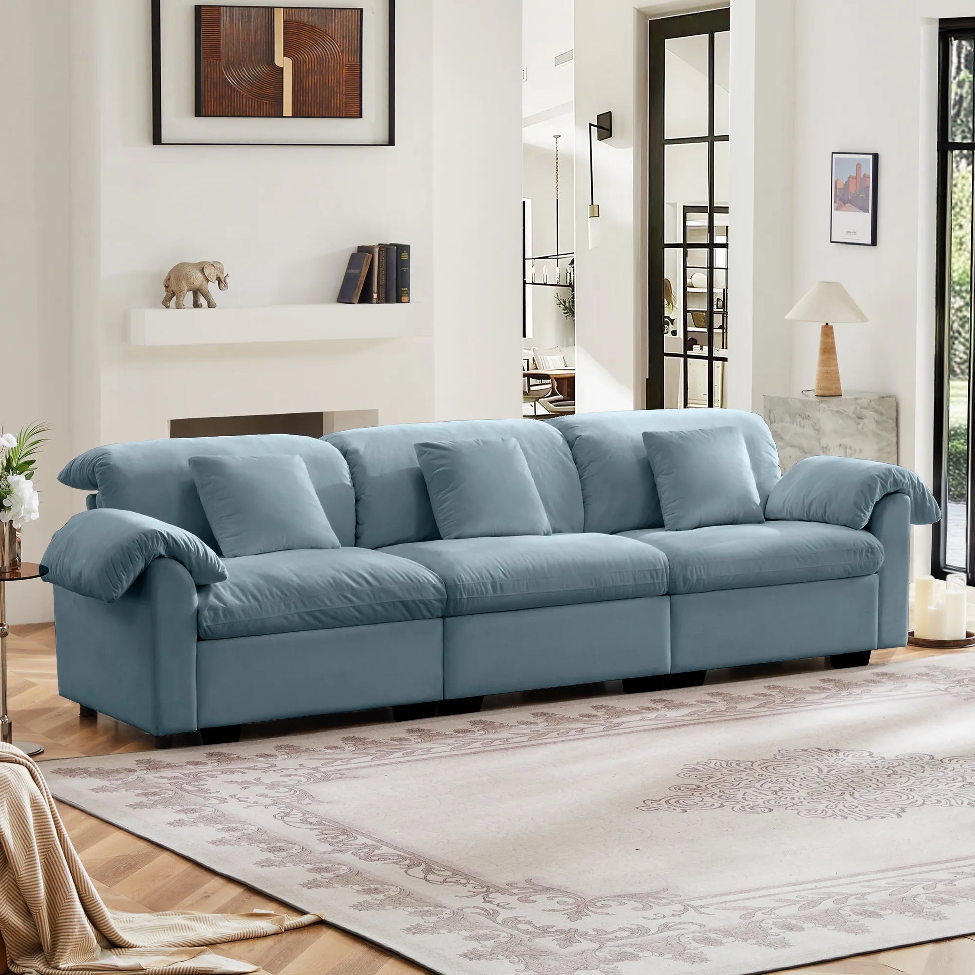 3 Seater Oversized Modern Velvet Cloud Comfort Sectional Sofa with Ottoman & Underseat Storage