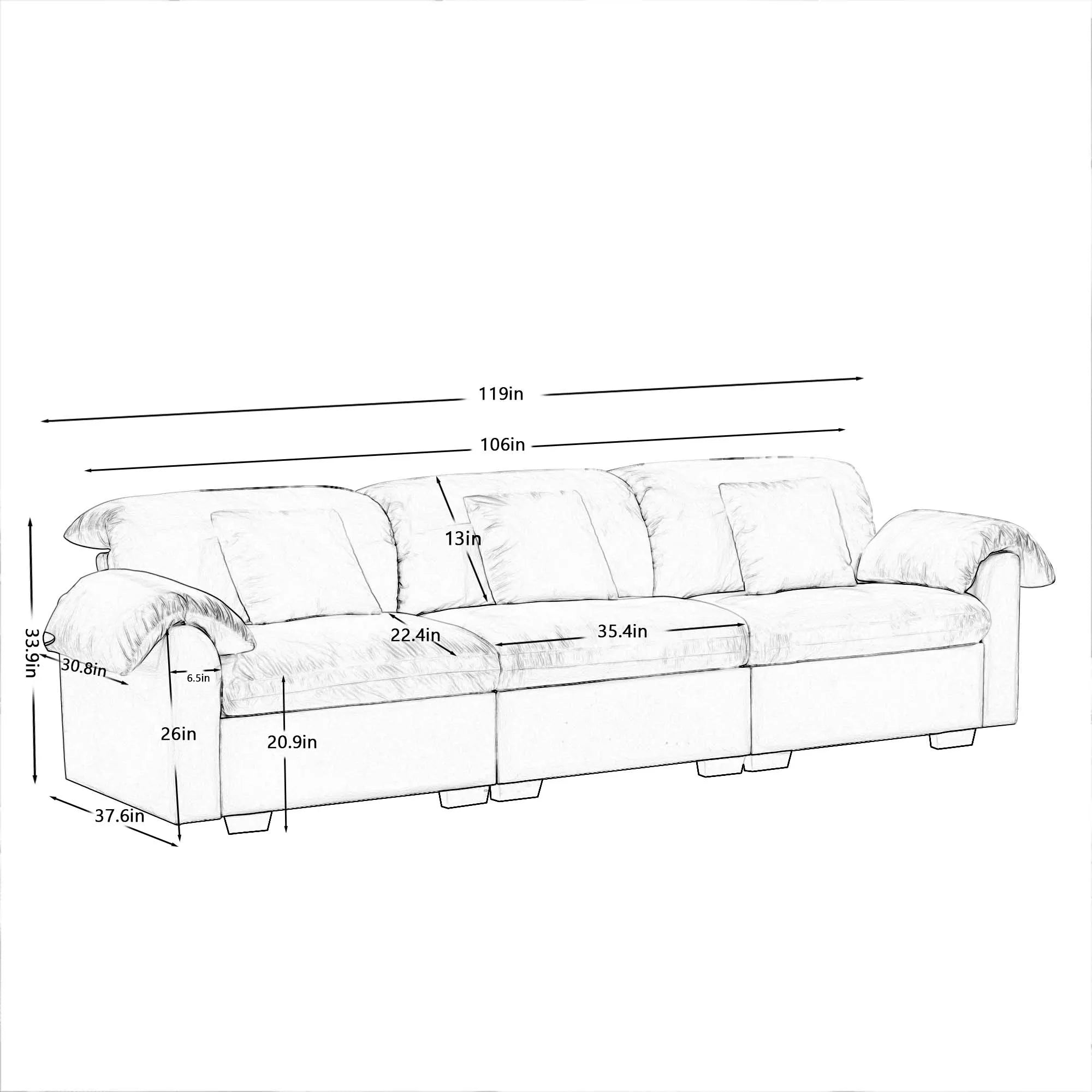 3 Seater Oversized Modern Velvet Cloud Comfort Sectional Sofa with Ottoman & Underseat Storage