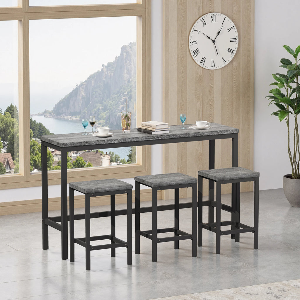 4 Pieces Modern Bar Table Set with 3 Stools