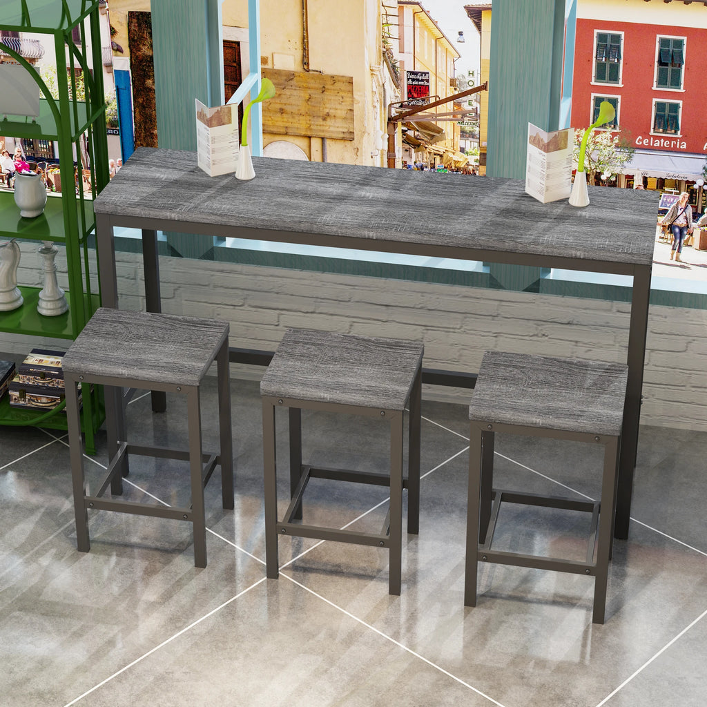 4 Pieces Modern Bar Table Set with 3 Stools