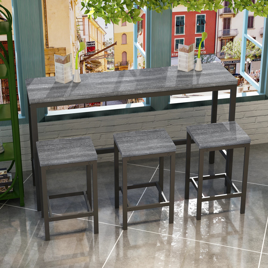 4 Pieces Modern Bar Table Set with 3 Stools