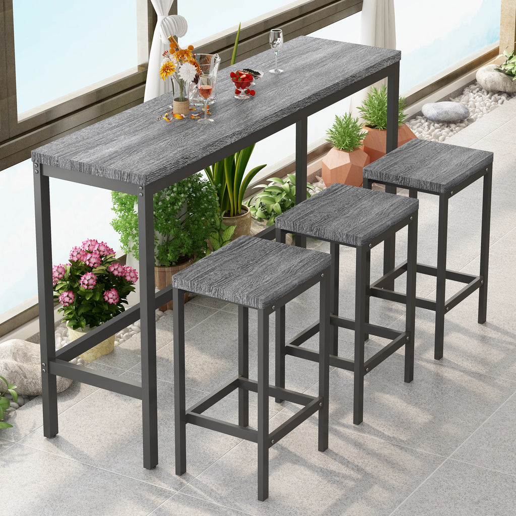 4 Pieces Modern Bar Table Set with 3 Stools