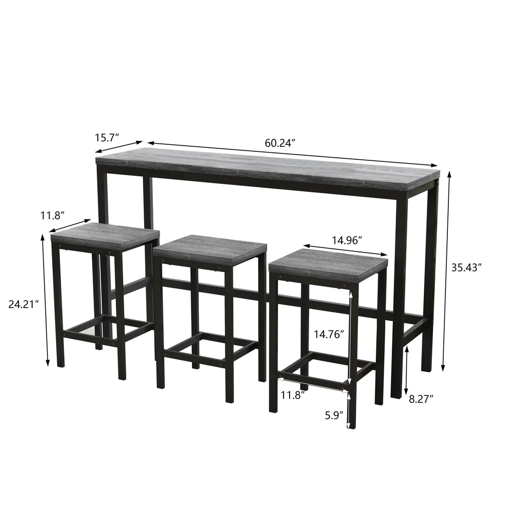 4 Pieces Modern Bar Table Set with 3 Stools