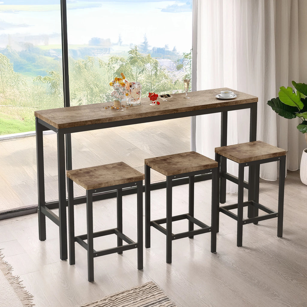 4 Pieces Modern Bar Table Set with 3 Stools