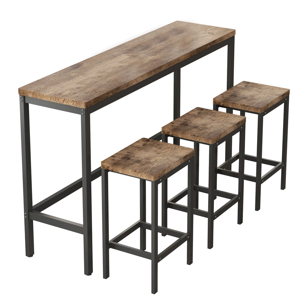 4 Pieces Modern Bar Table Set with 3 Stools