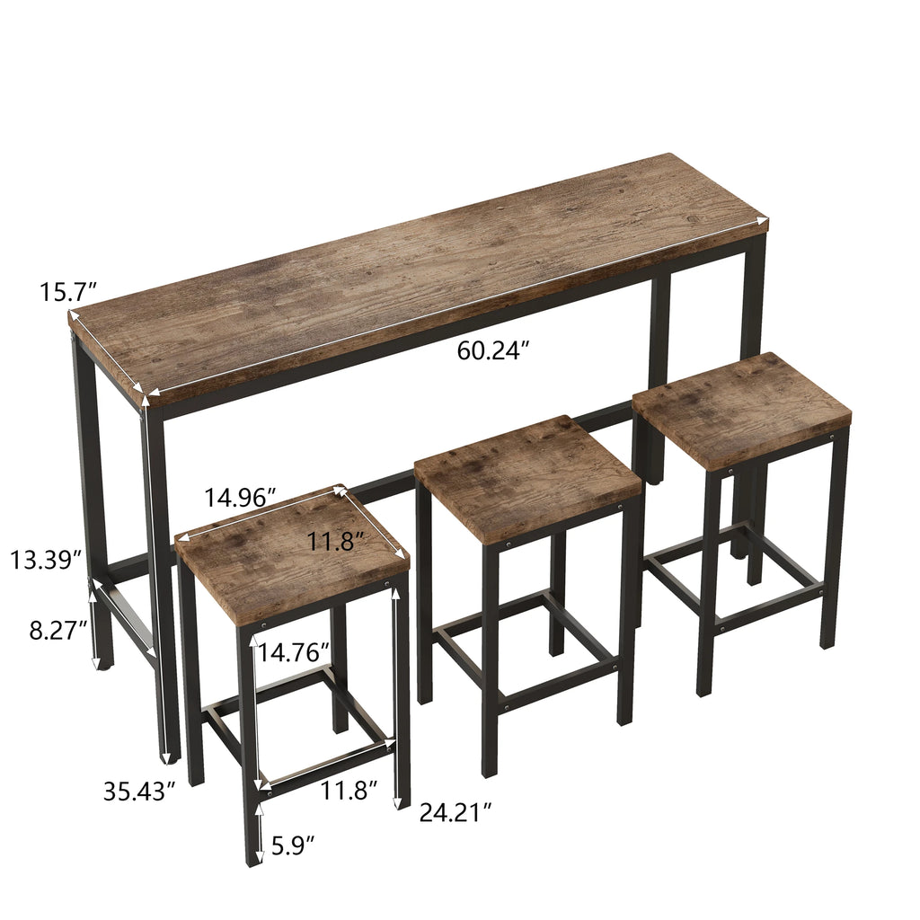 4 Pieces Modern Bar Table Set with 3 Stools