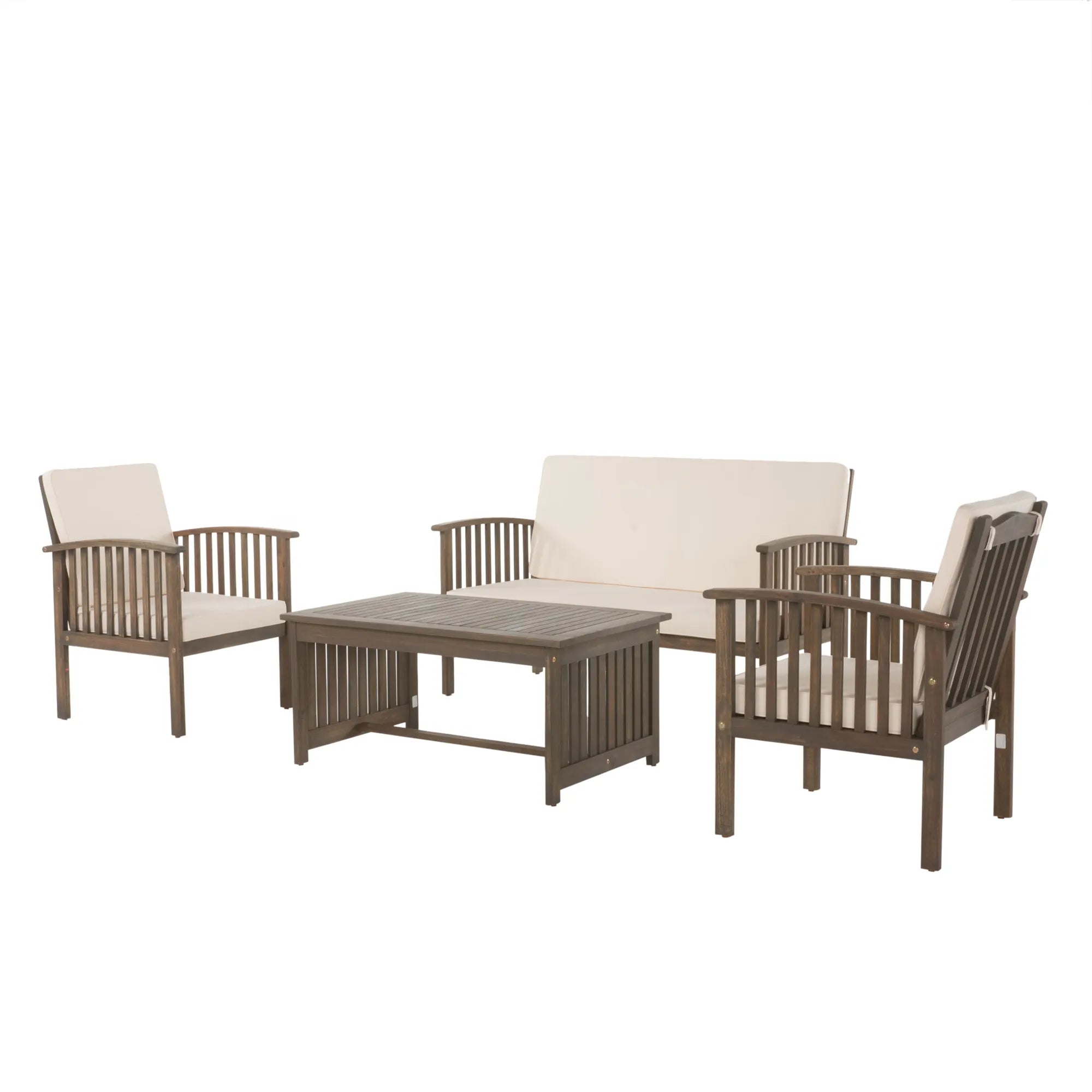 4 Pieces Wood Outdoor Patio Seat Set