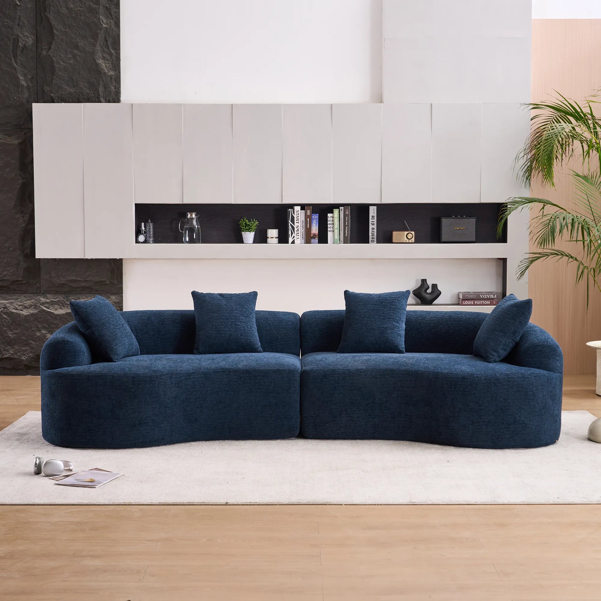 4 Seater Chenille Fabric Full Sponge Legless Compressed Sectional Sofa