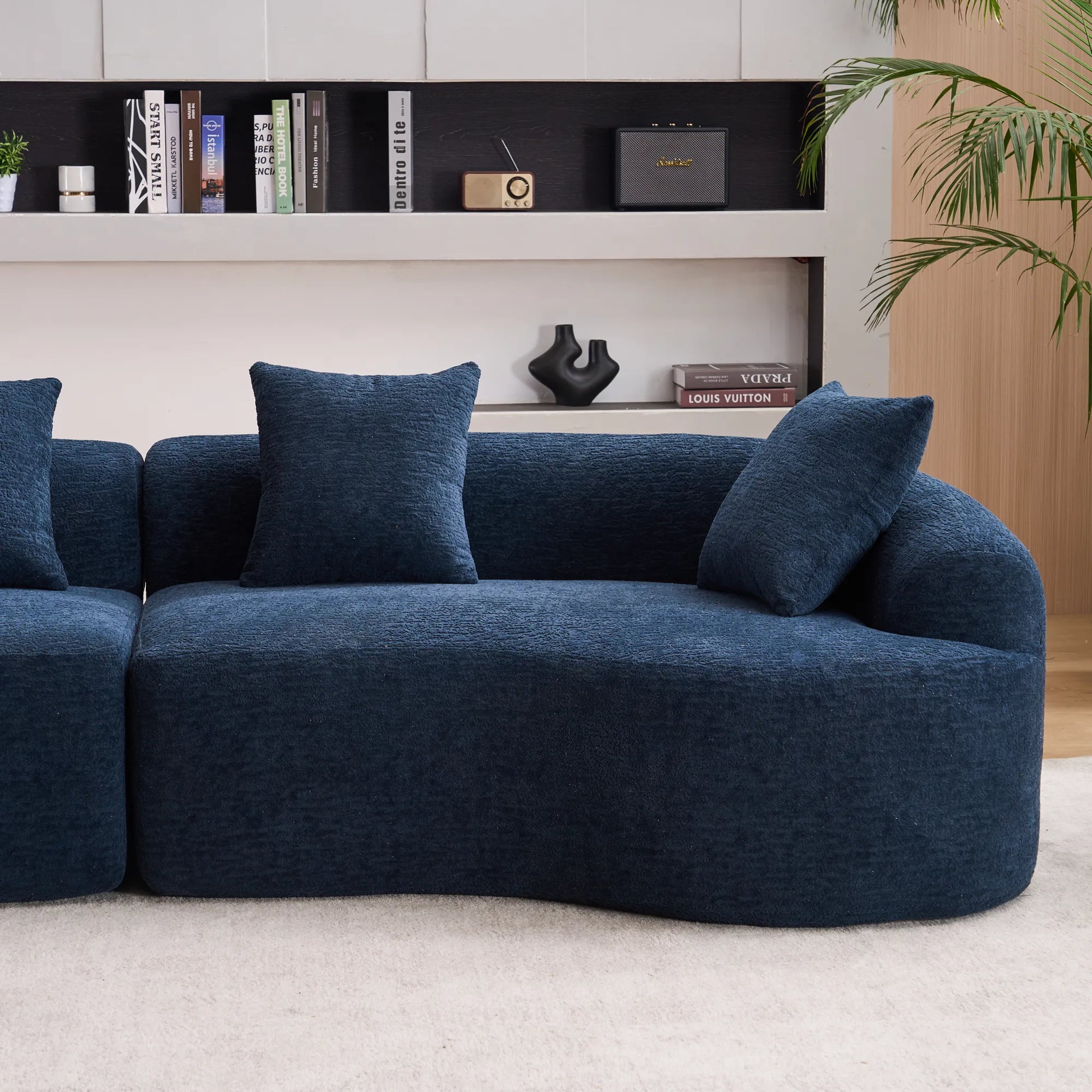 4 Seater Chenille Fabric Full Sponge Legless Compressed Sectional Sofa
