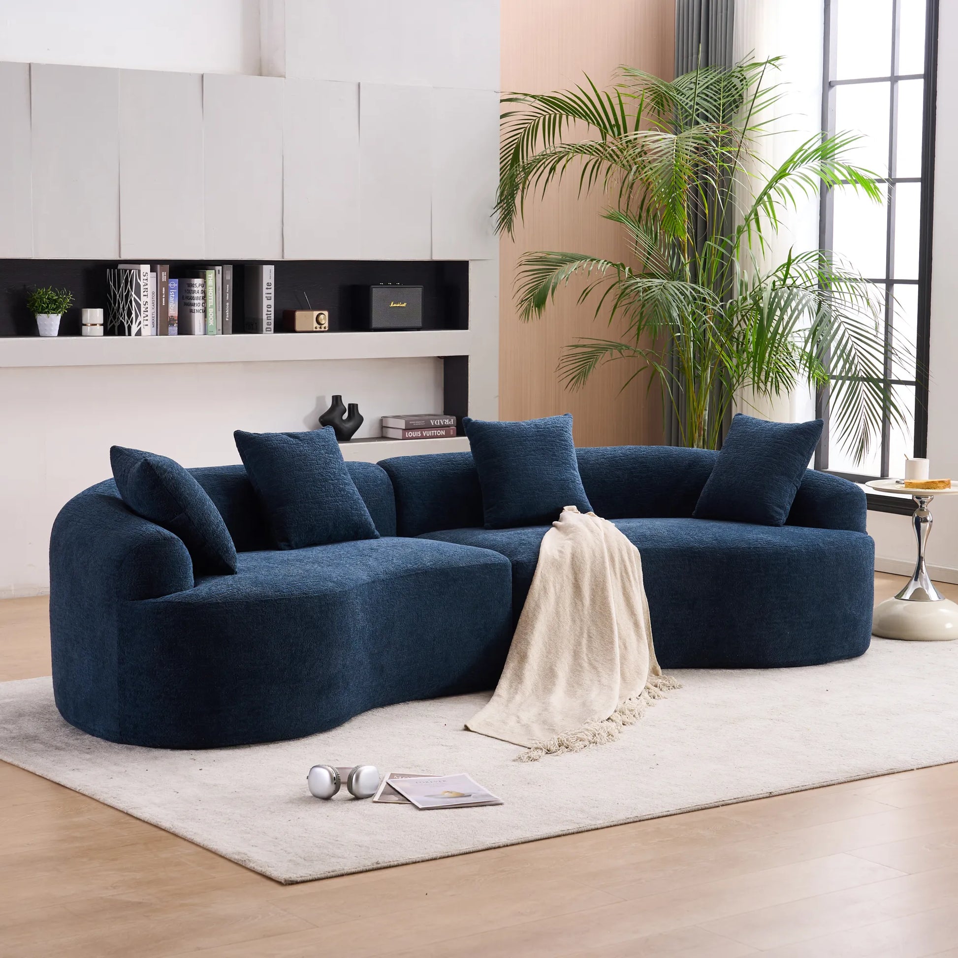 4 Seater Chenille Fabric Full Sponge Legless Compressed Sectional Sofa