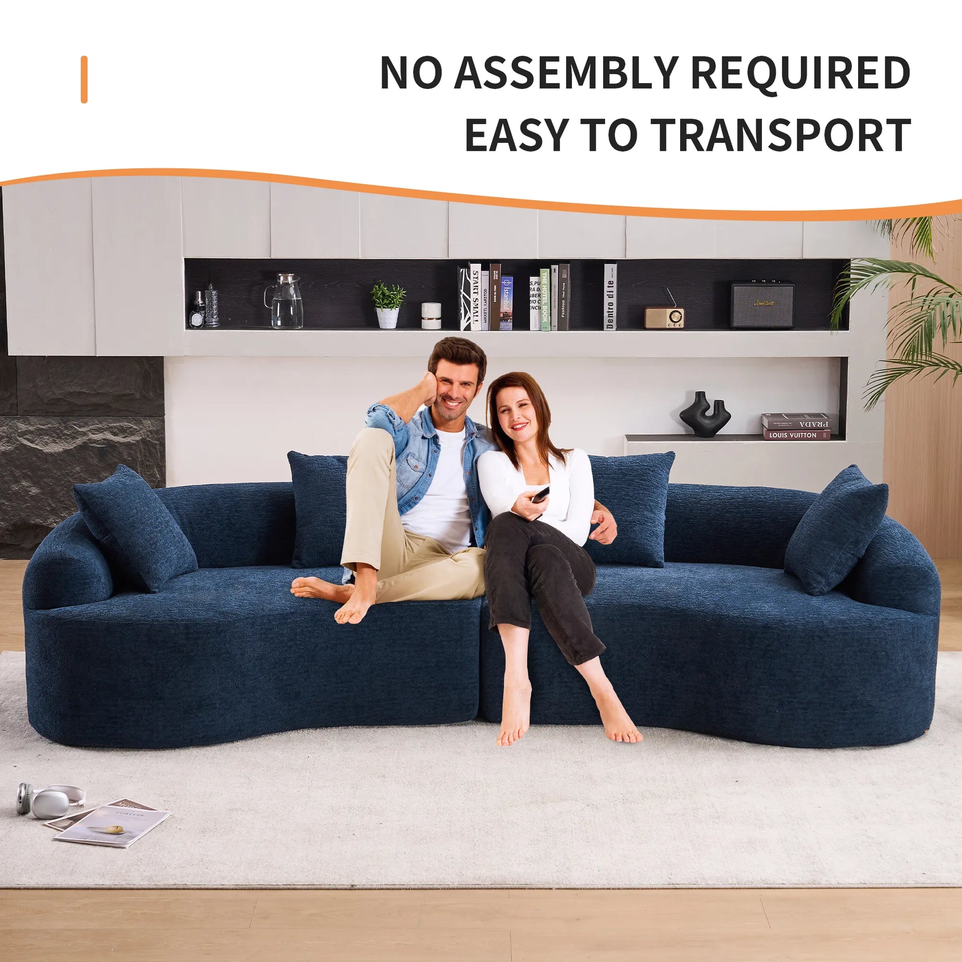 4 Seater Chenille Fabric Full Sponge Legless Compressed Sectional Sofa