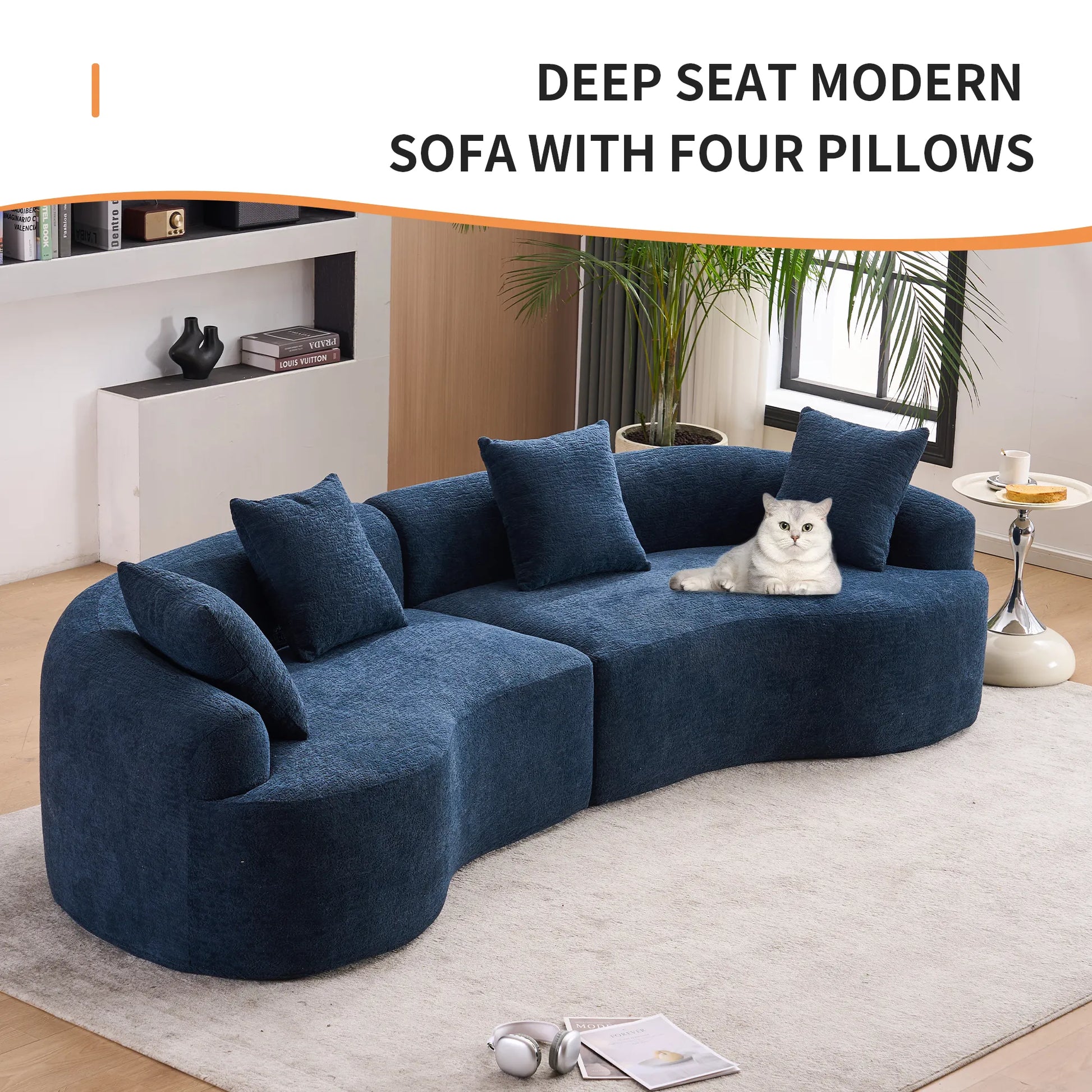 4 Seater Chenille Fabric Full Sponge Legless Compressed Sectional Sofa