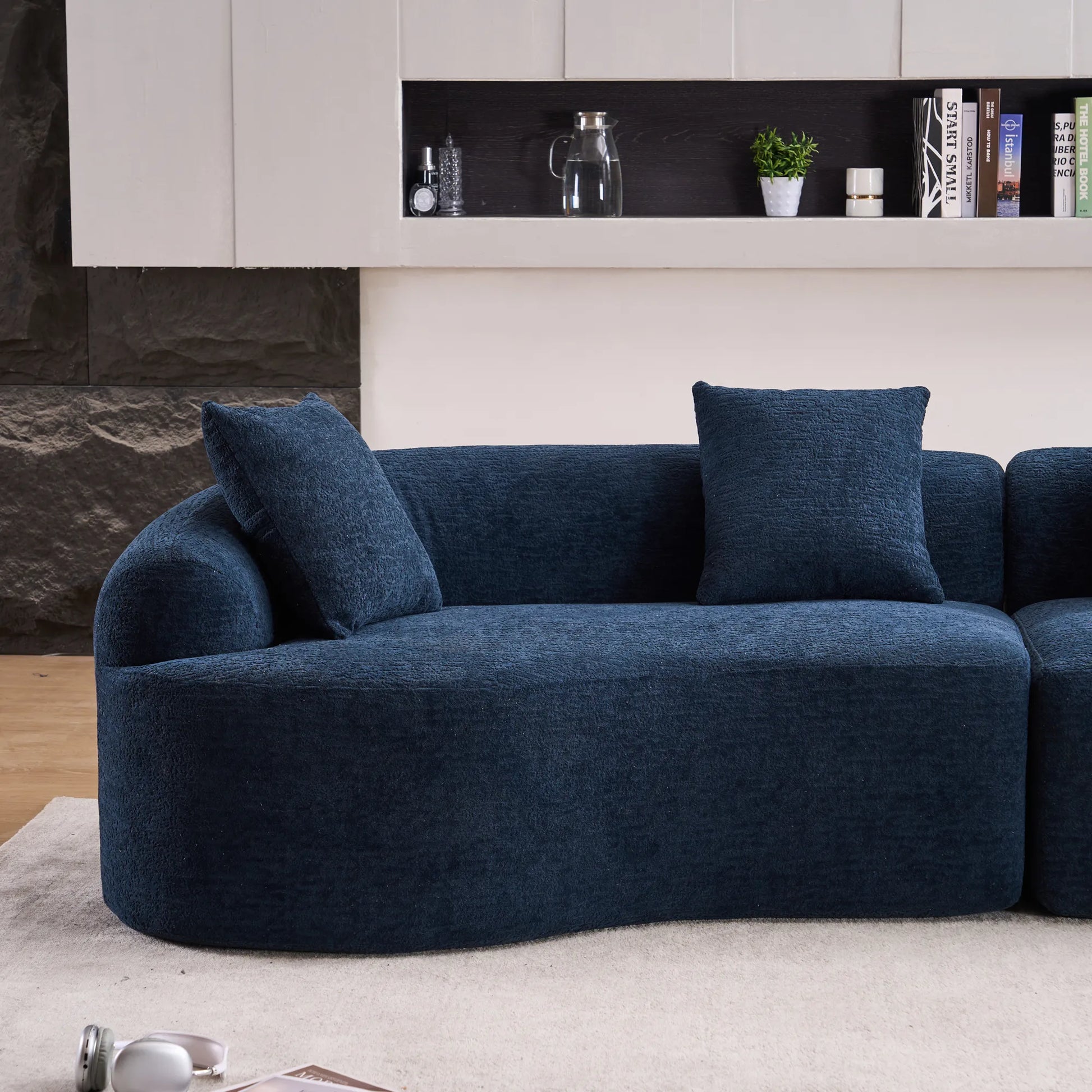 4 Seater Chenille Fabric Full Sponge Legless Compressed Sectional Sofa