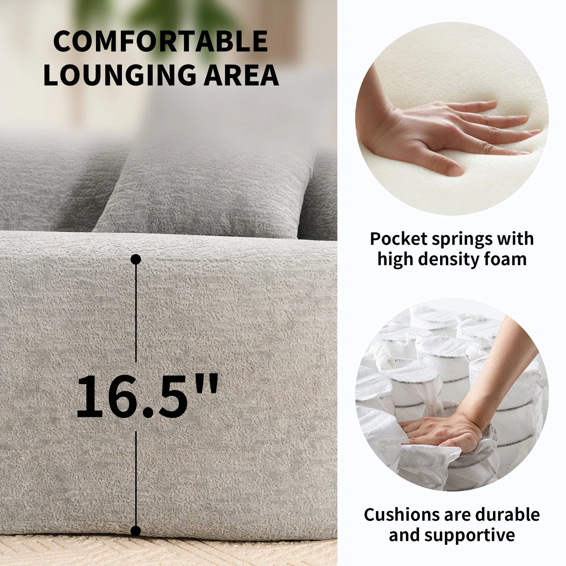 4 Seater Chenille Fabric Full Sponge Legless Compressed Sectional Sofa