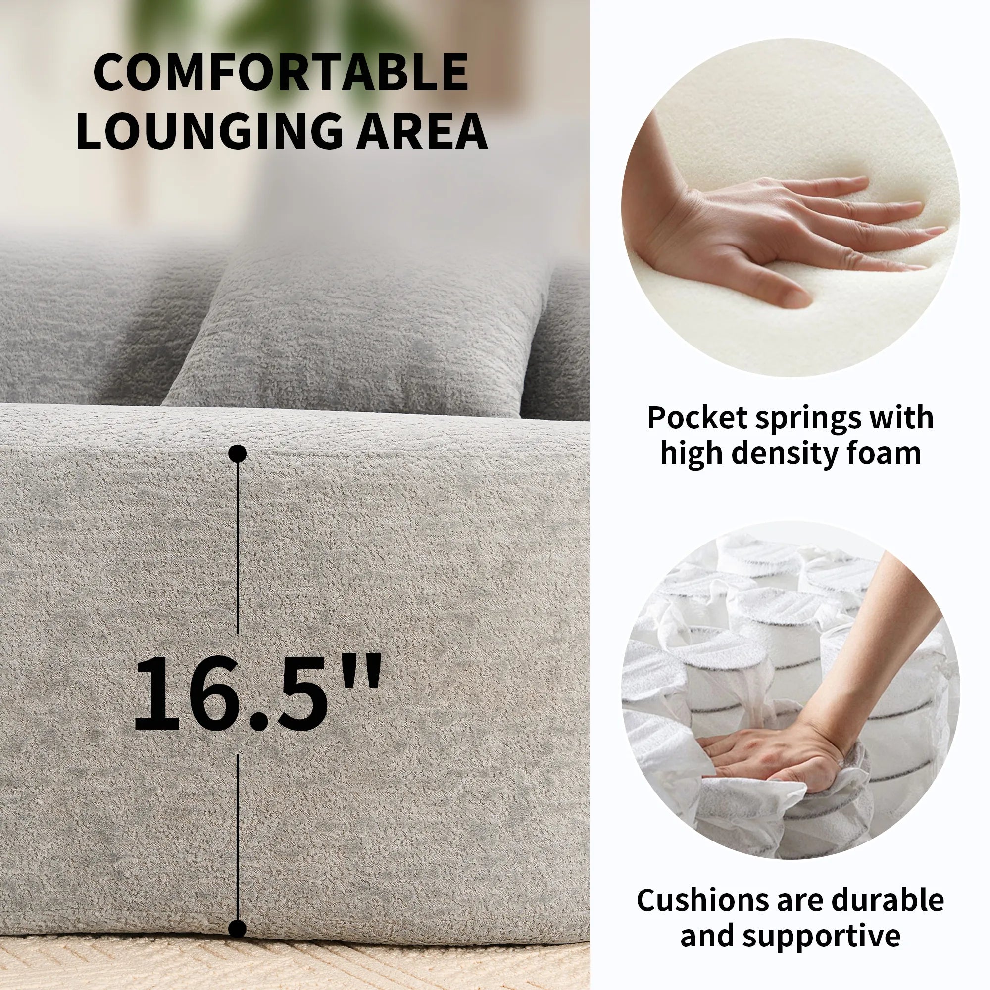 4 Seater Chenille Fabric Full Sponge Legless Compressed Sectional Sofa