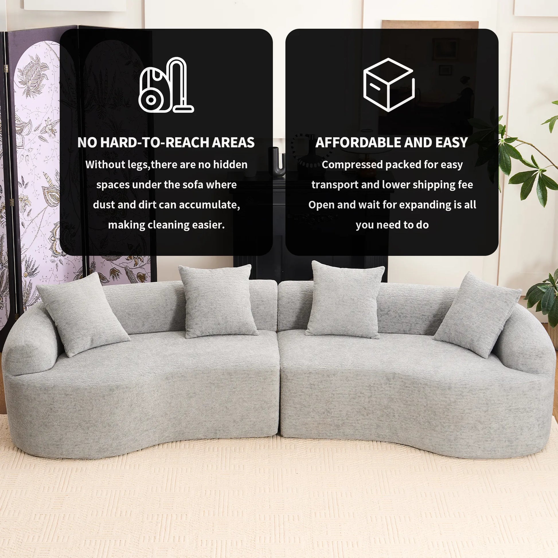 4 Seater Chenille Fabric Full Sponge Legless Compressed Sectional Sofa