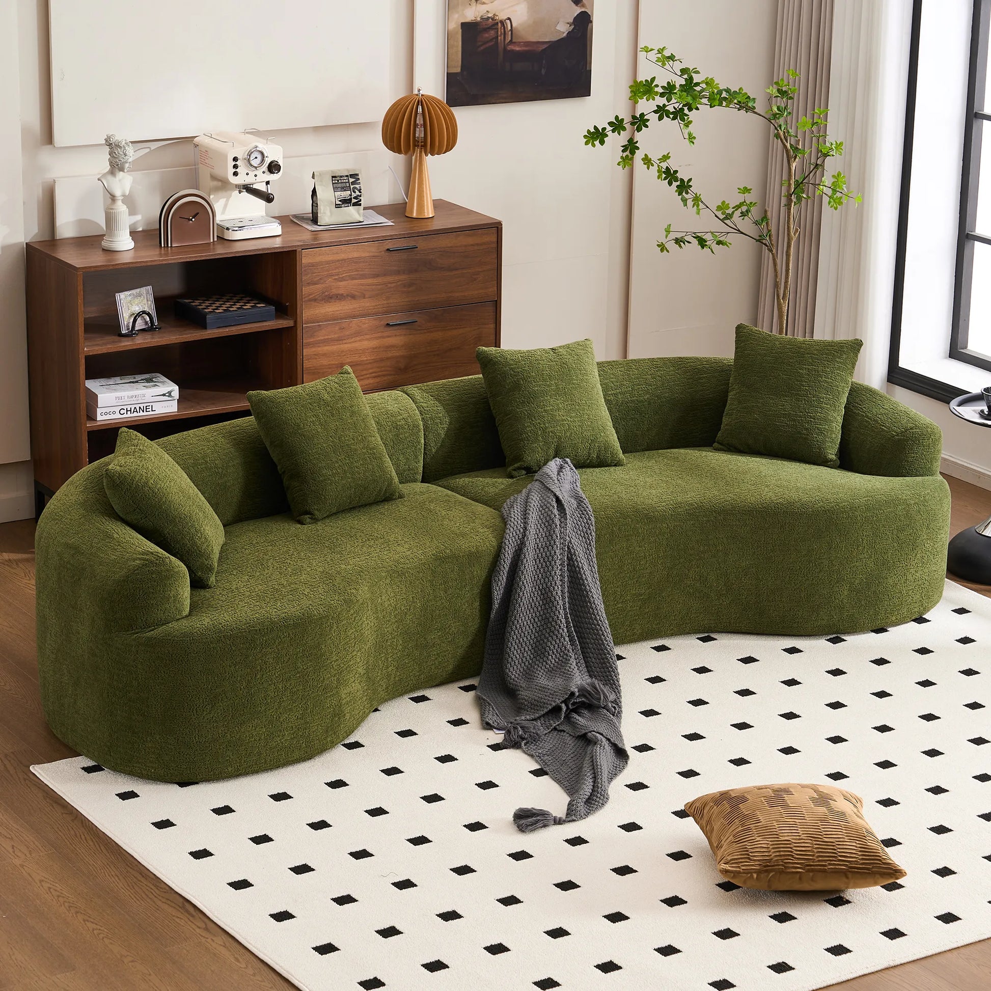 4 Seater Chenille Fabric Full Sponge Legless Compressed Sectional Sofa