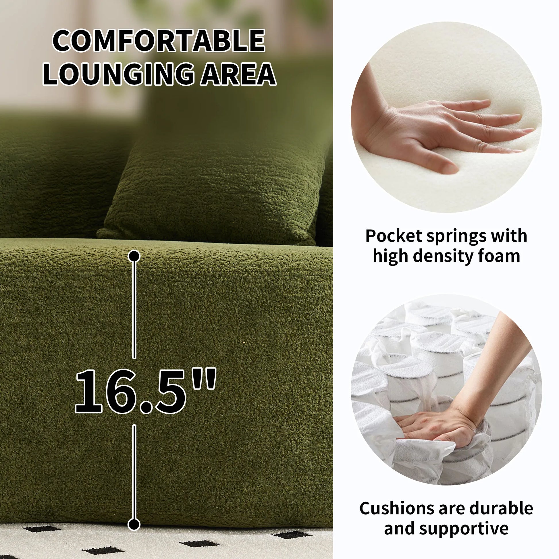4 Seater Chenille Fabric Full Sponge Legless Compressed Sectional Sofa