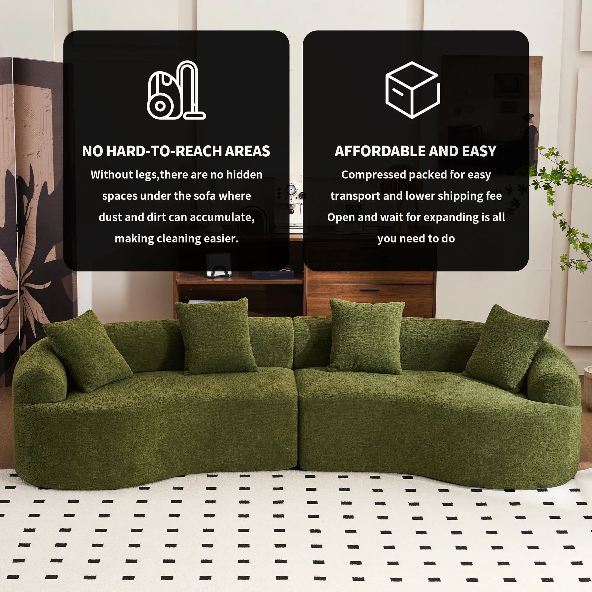 4 Seater Chenille Fabric Full Sponge Legless Compressed Sectional Sofa