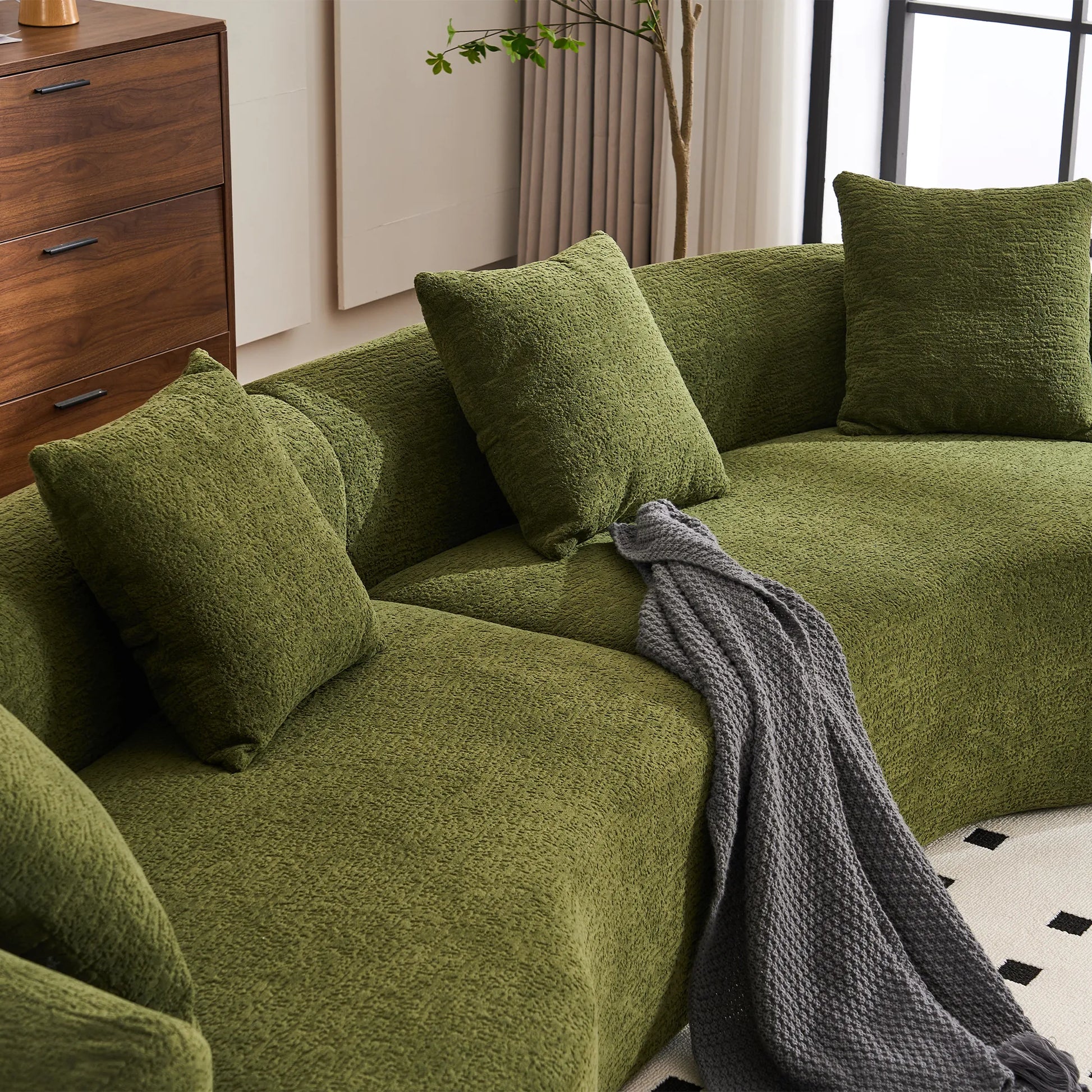 4 Seater Chenille Fabric Full Sponge Legless Compressed Sectional Sofa