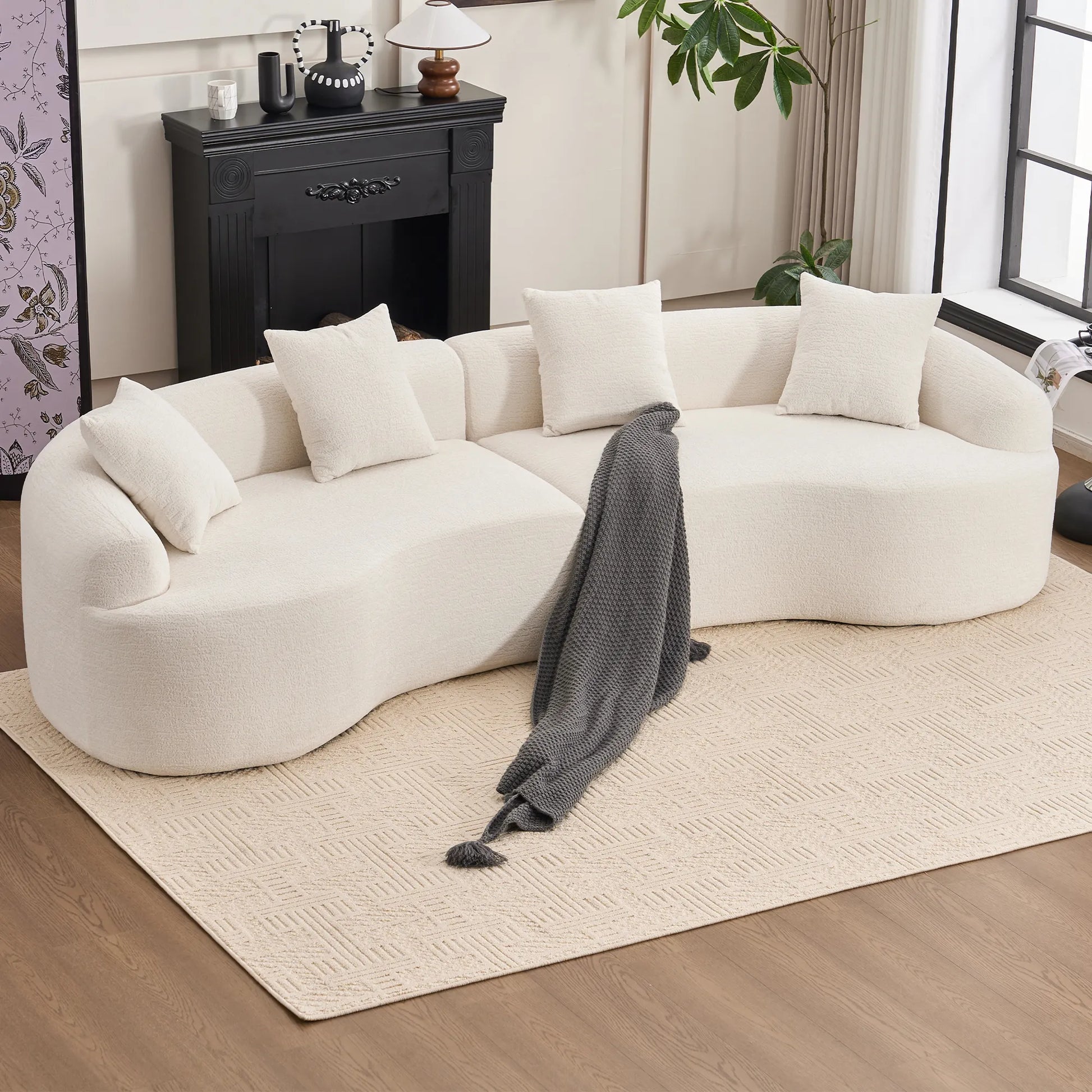 4 Seater Chenille Fabric Full Sponge Legless Compressed Sectional Sofa