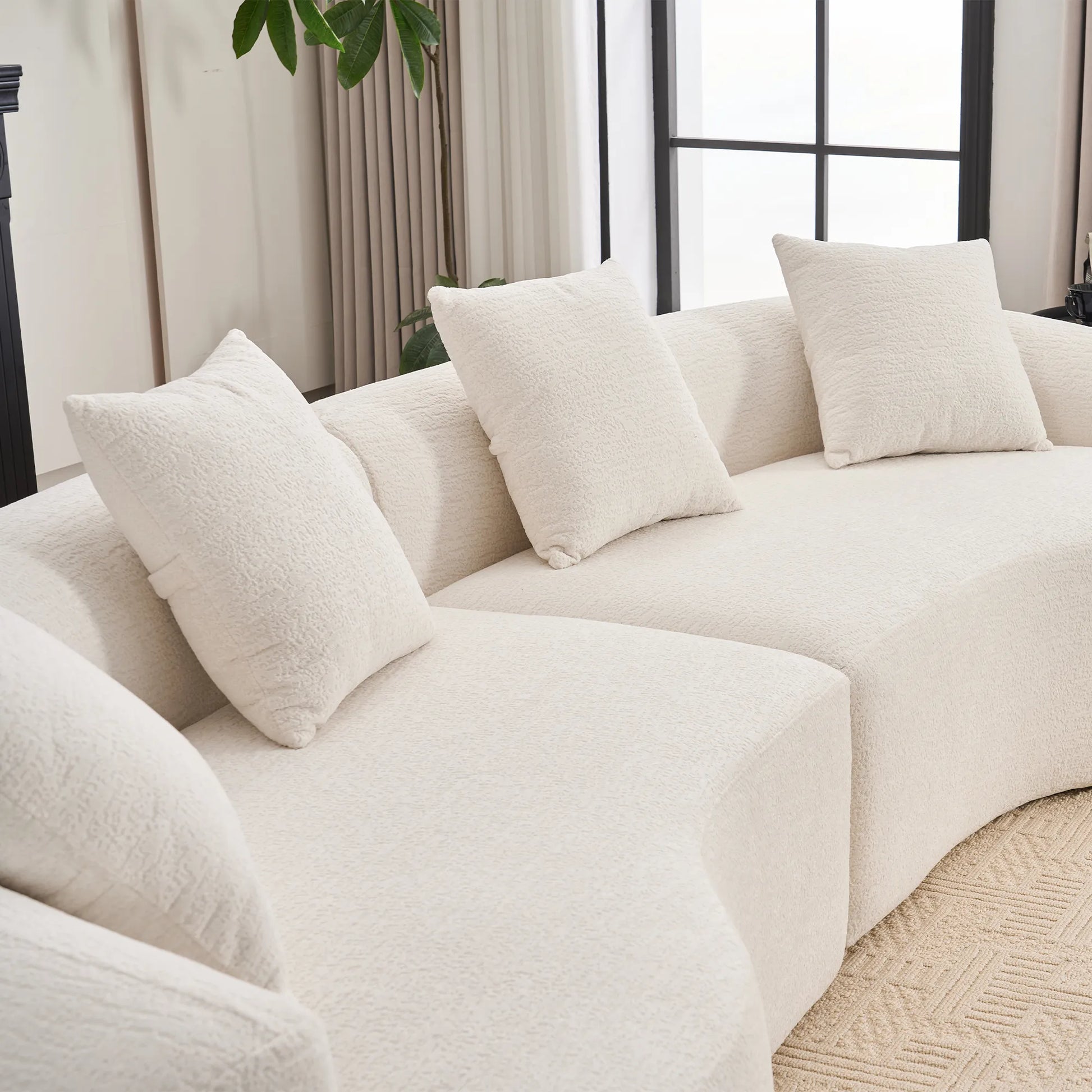 4 Seater Chenille Fabric Full Sponge Legless Compressed Sectional Sofa