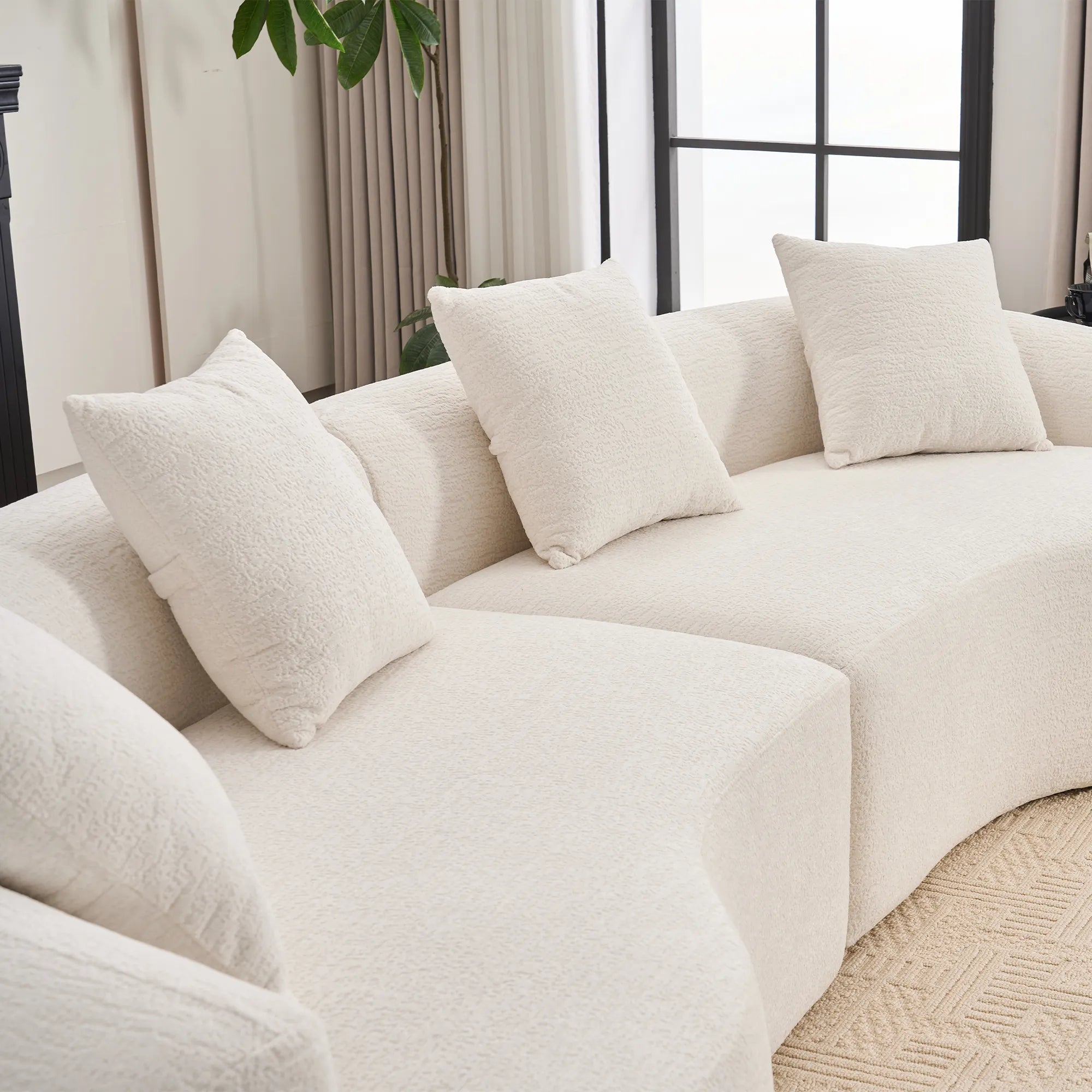4 Seater Chenille Fabric Full Sponge Legless Compressed Sectional Sofa