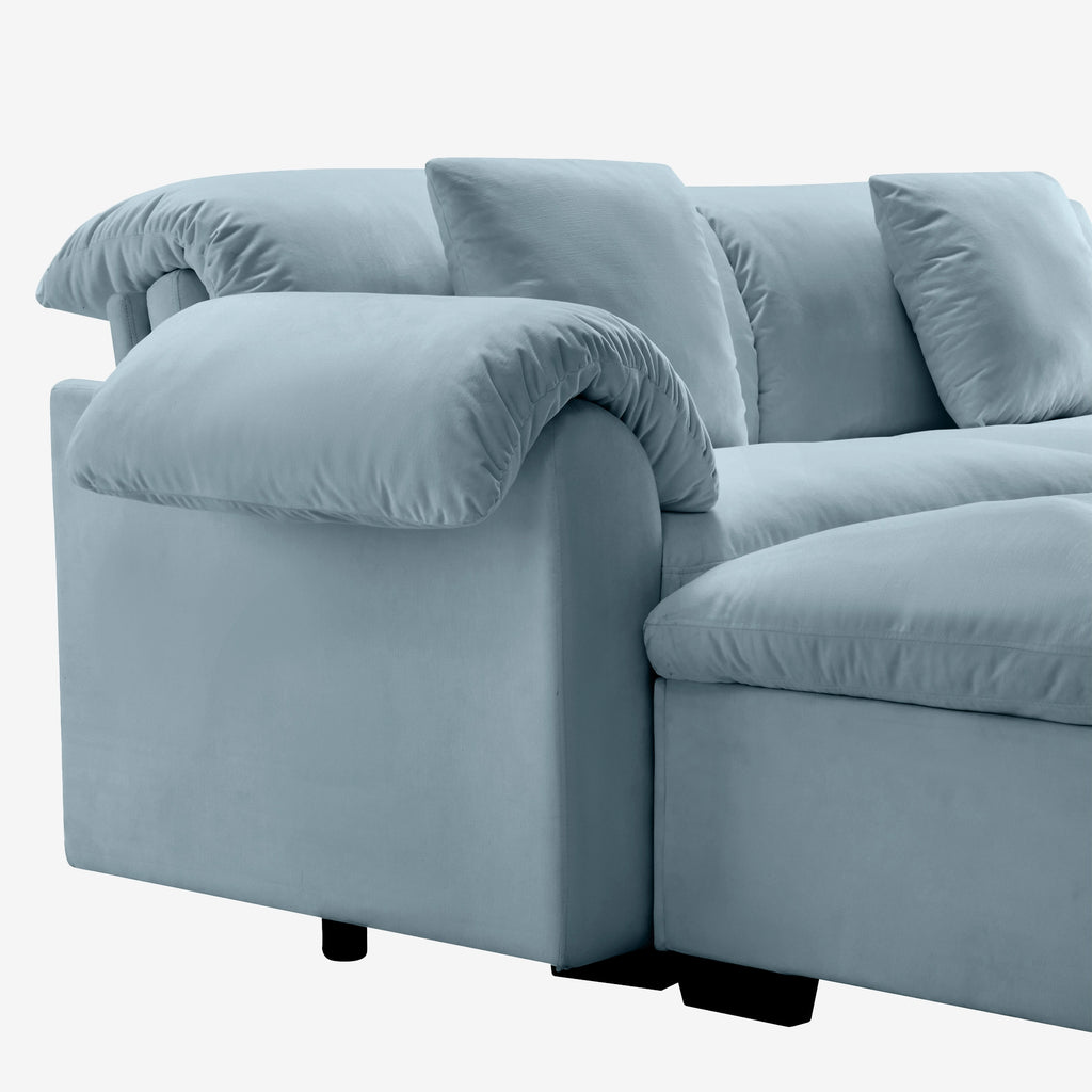 4 Seater Oversized Modern Velvet Cloud Comfort Sectional Sofa with Ottoman & Underseat Storage