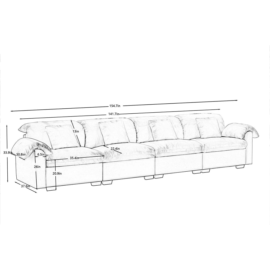 4 Seater Oversized Modern Velvet Cloud Comfort Sectional Sofa with Ottoman & Underseat Storage