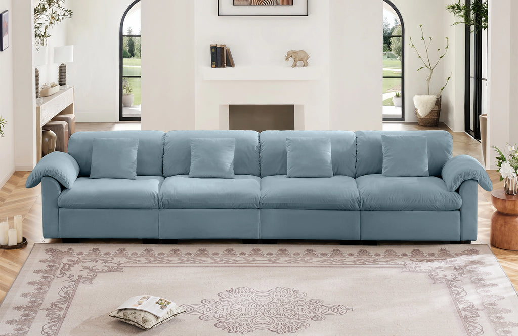 4 Seater Oversized Modern Velvet Cloud Comfort Sectional Sofa with Ottoman & Underseat Storage