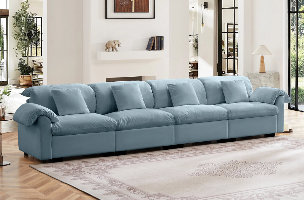 4 Seater Oversized Modern Velvet Cloud Comfort Sectional Sofa with Ottoman & Underseat Storage