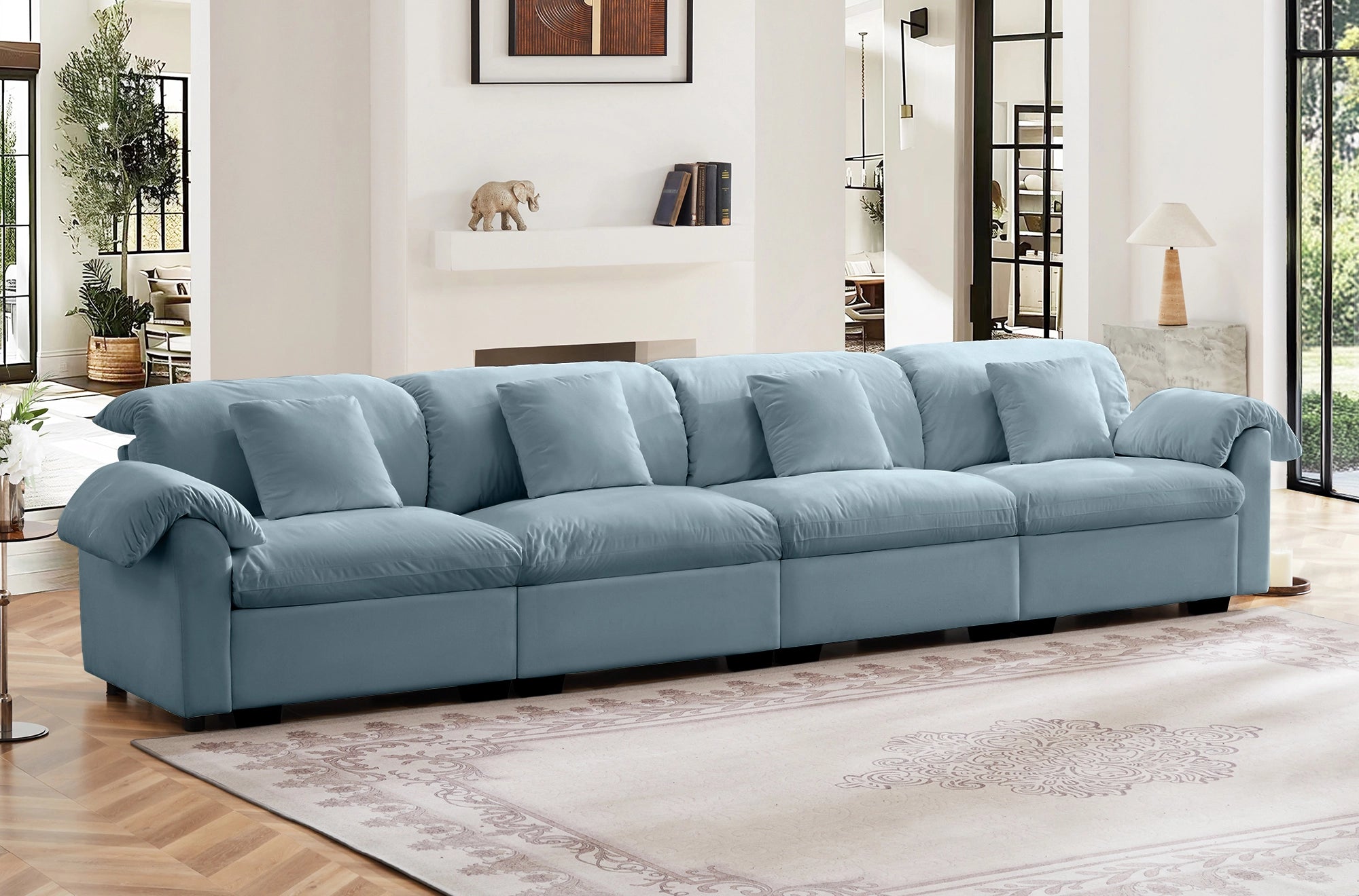 4 Seater Oversized Modern Velvet Cloud Comfort Sectional Sofa with Ottoman & Underseat Storage