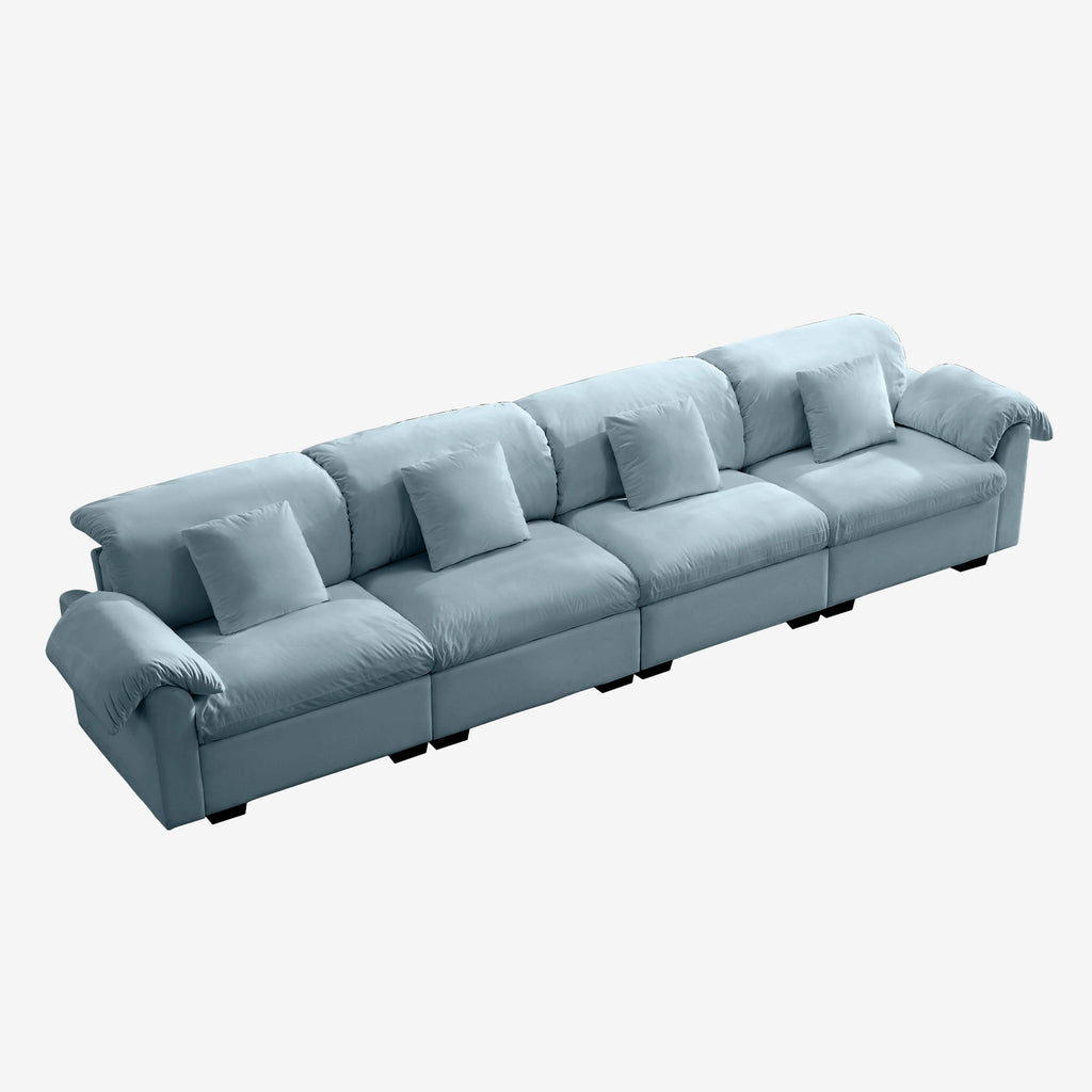 4 Seater Oversized Modern Velvet Cloud Comfort Sectional Sofa with Ottoman & Underseat Storage