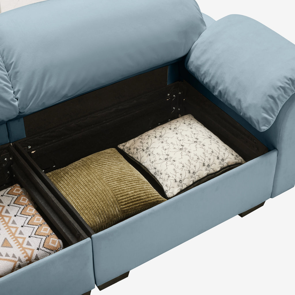 4 Seater Oversized Modern Velvet Cloud Comfort Sectional Sofa with Ottoman & Underseat Storage
