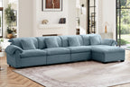 4 Seater Oversized Modern Velvet Cloud Comfort Sectional Sofa with Ottoman & Underseat Storage
