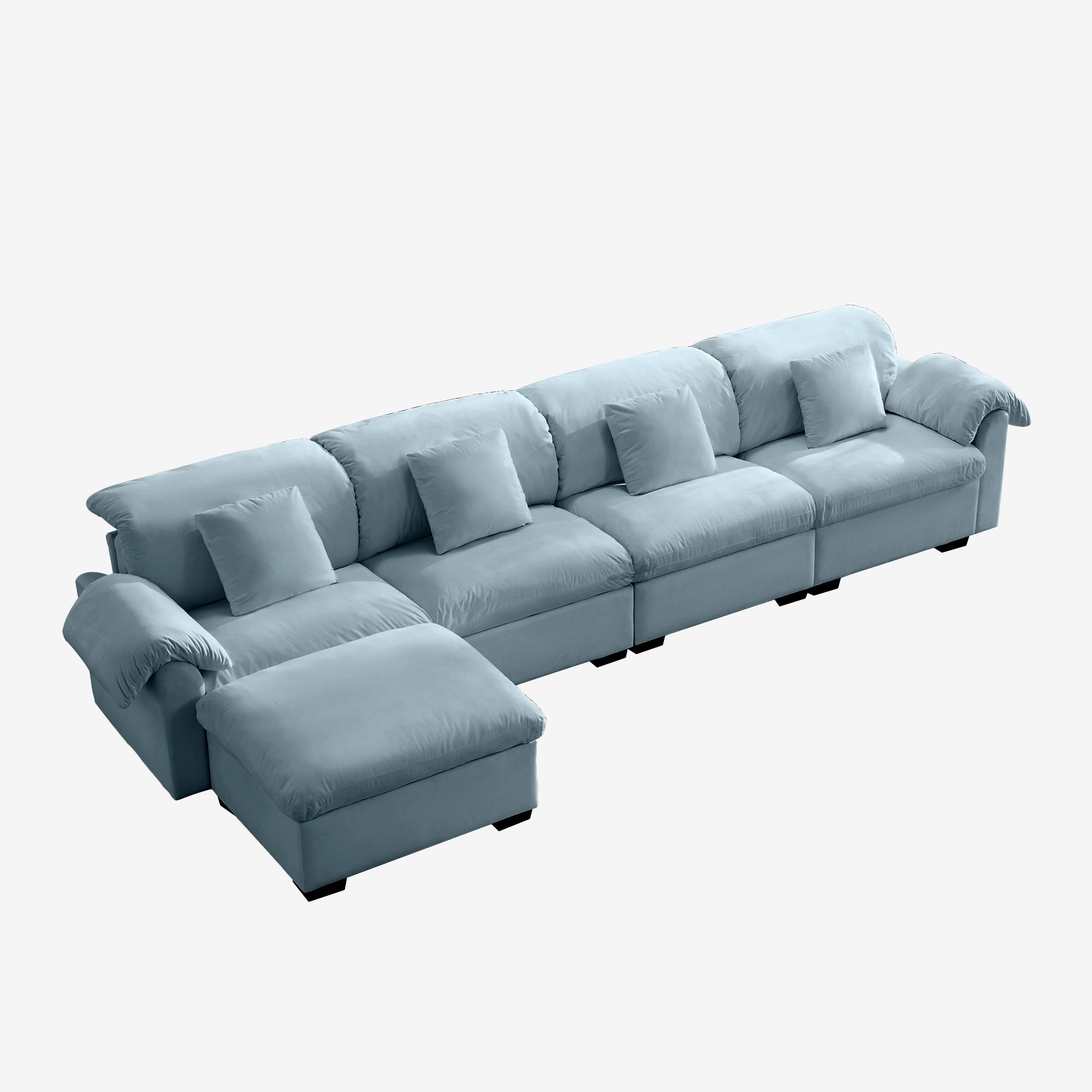4 Seater Oversized Modern Velvet Cloud Comfort Sectional Sofa with Ottoman & Underseat Storage