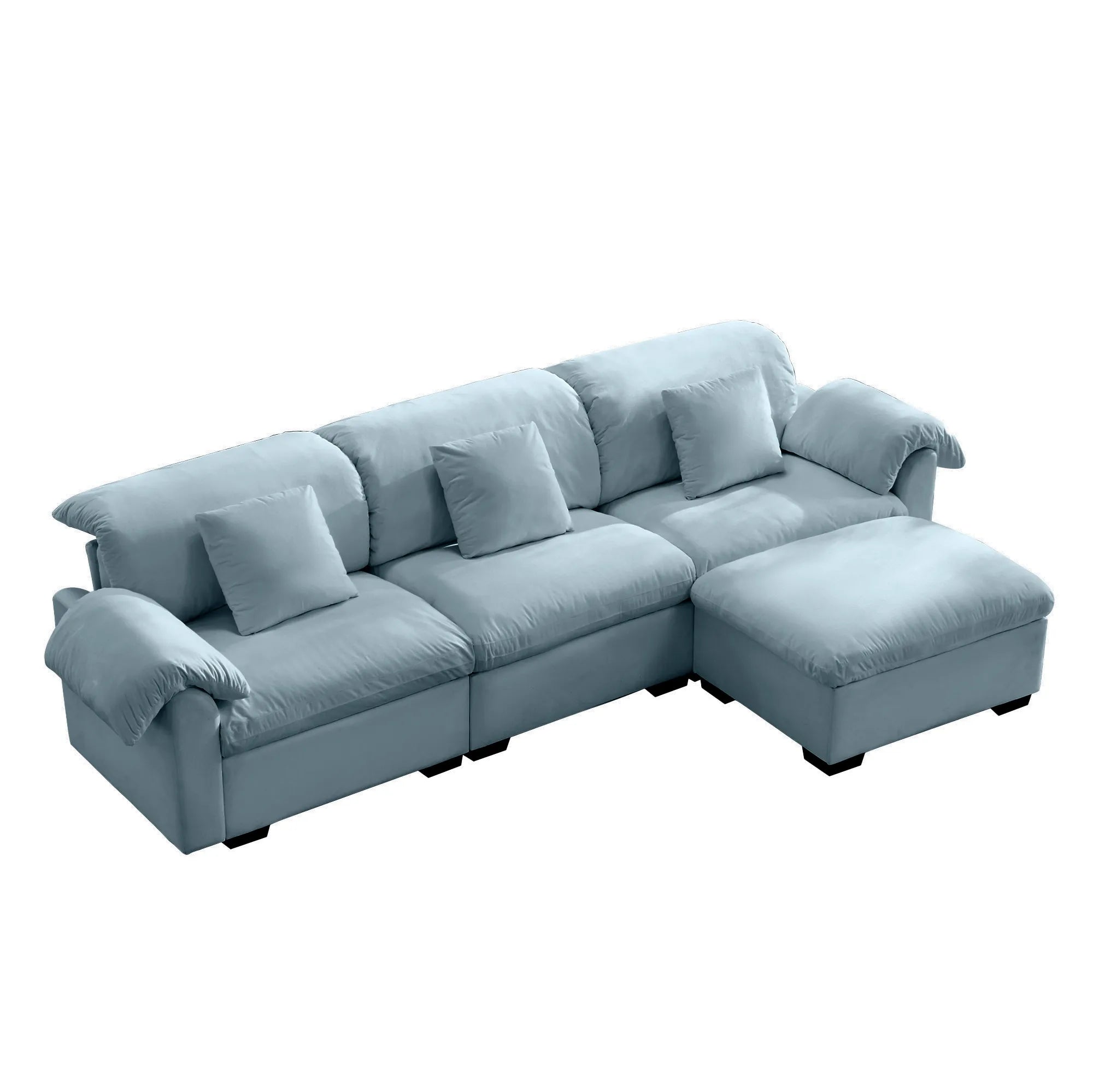 3 Seater Oversized Modern Velvet Cloud Comfort Sectional Sofa with Ottoman & Underseat Storage