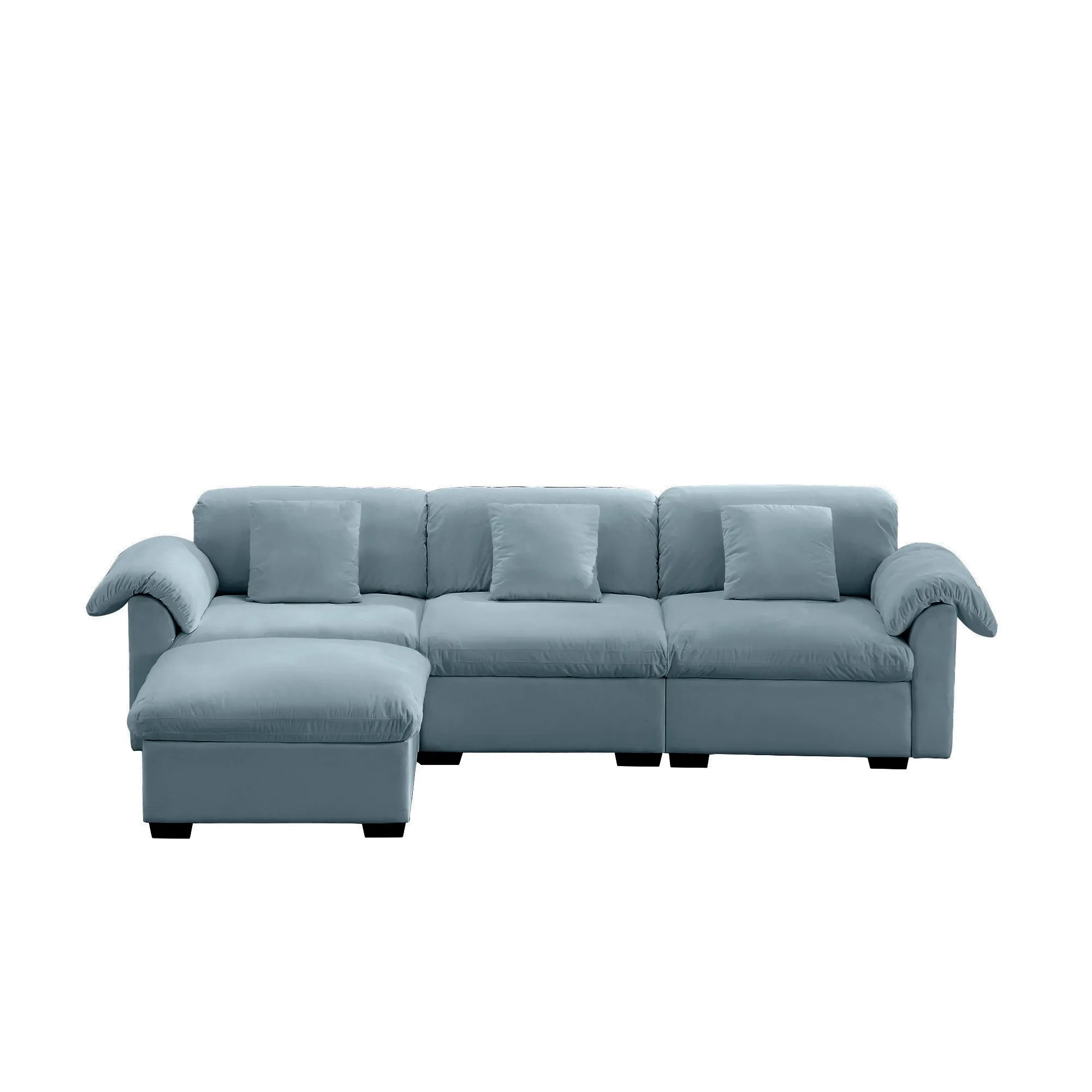 3 Seater Oversized Modern Velvet Cloud Comfort Sectional Sofa with Ottoman & Underseat Storage