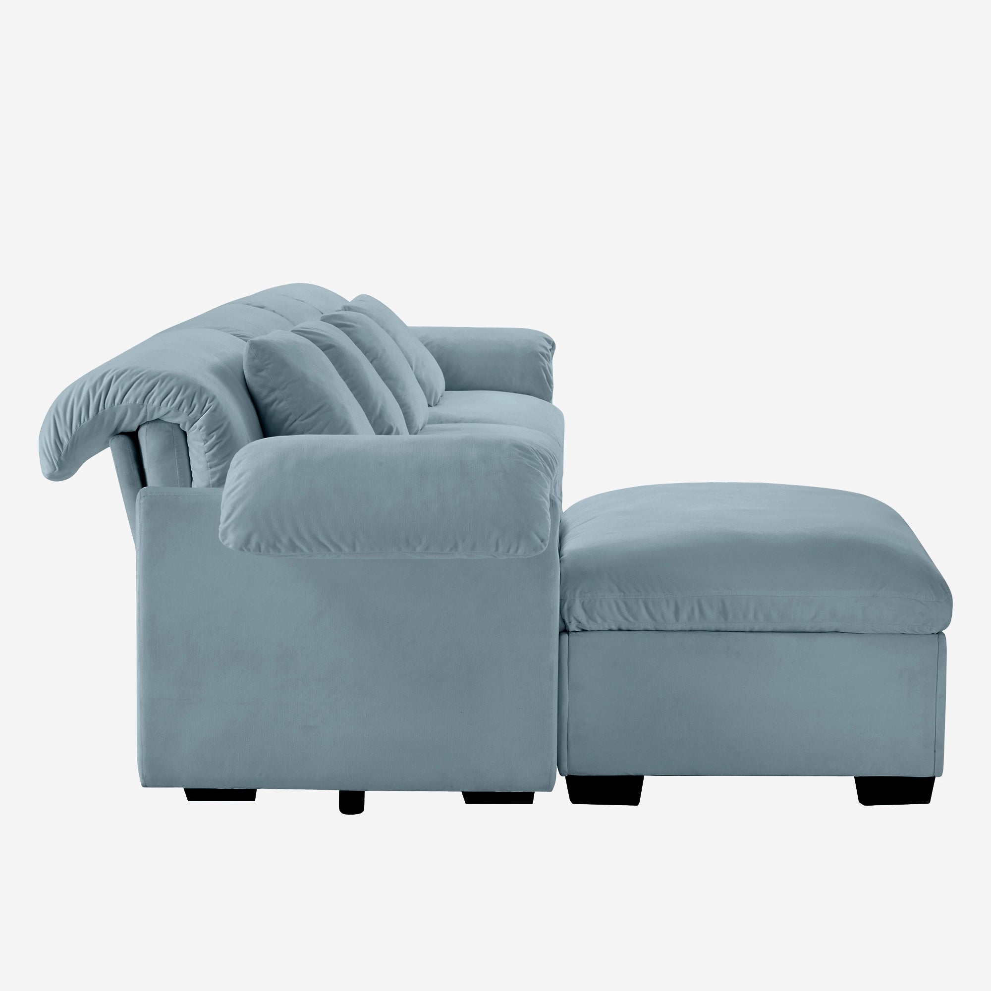 4 Seater Oversized Modern Velvet Cloud Comfort Sectional Sofa with Ottoman & Underseat Storage
