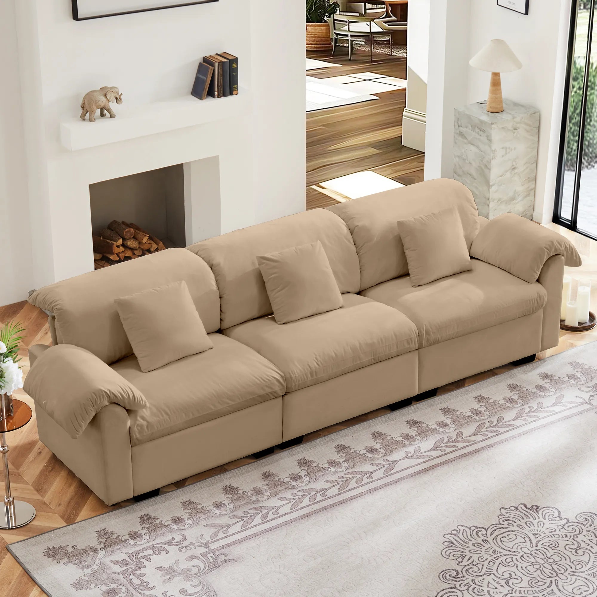 3 Seater Oversized Modern Velvet Cloud Comfort Sectional Sofa with Ottoman & Underseat Storage