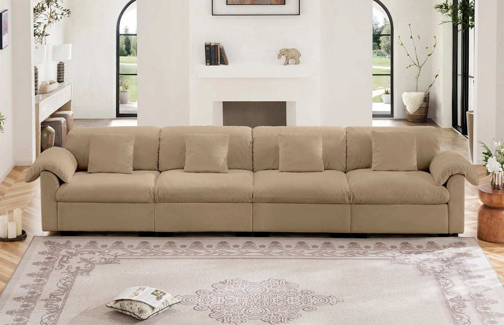 4 Seater Oversized Modern Velvet Cloud Comfort Sectional Sofa with Ottoman & Underseat Storage