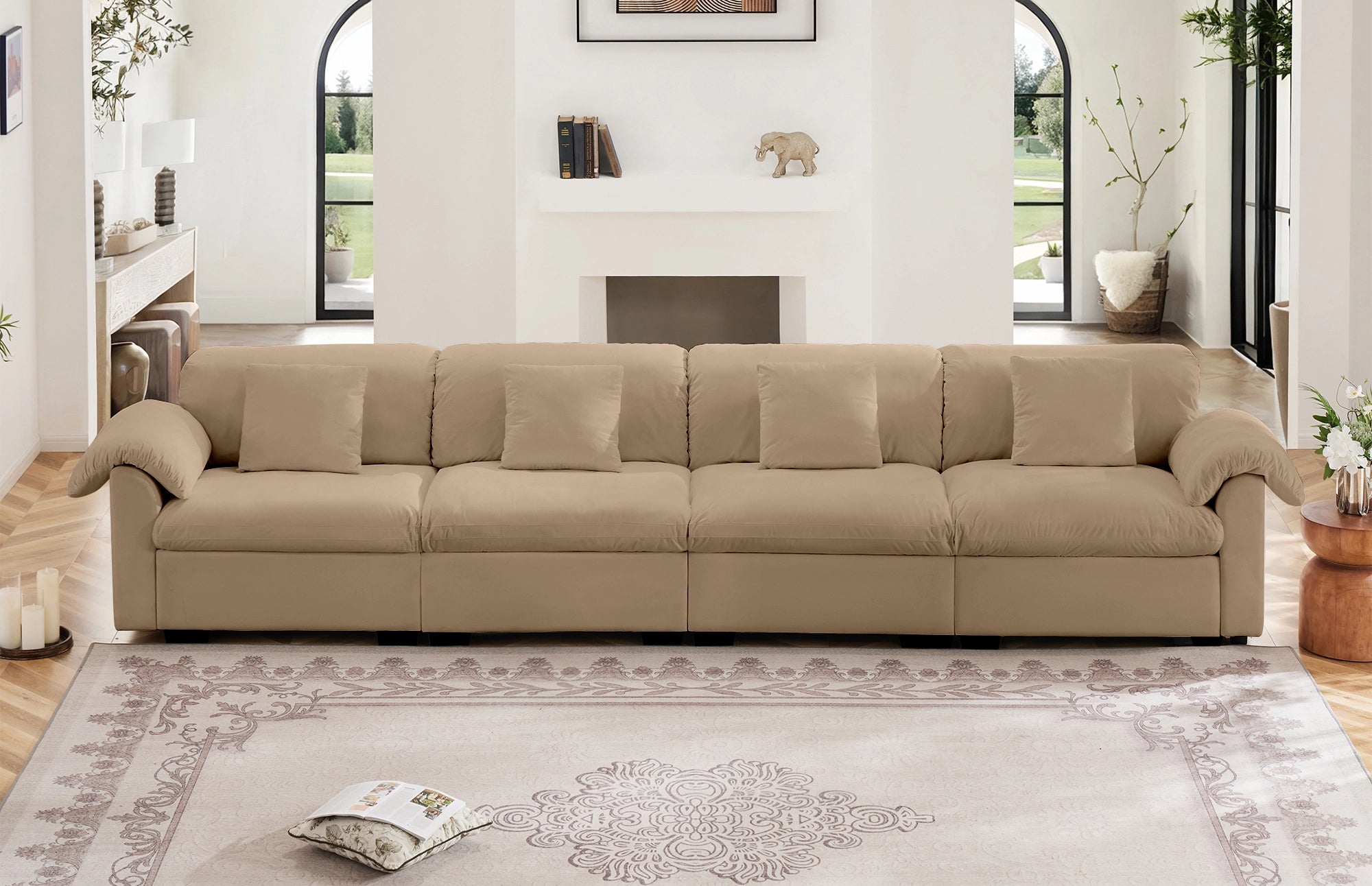 4 Seater Oversized Modern Velvet Cloud Comfort Sectional Sofa with Ottoman & Underseat Storage