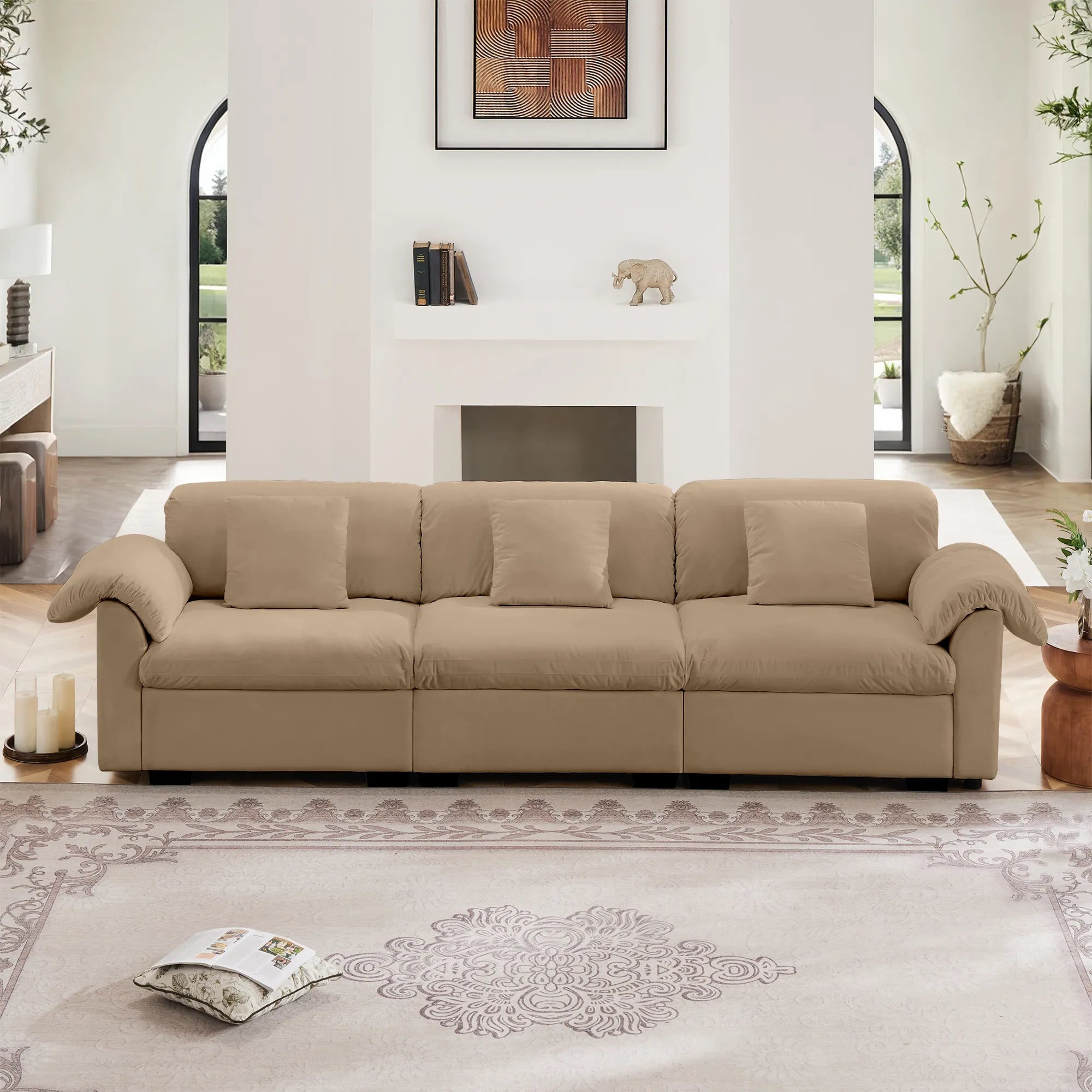 3 Seater Oversized Modern Velvet Cloud Comfort Sectional Sofa with Ottoman & Underseat Storage