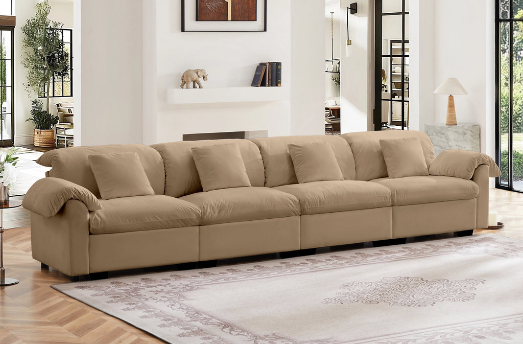 4 Seater Oversized Modern Velvet Cloud Comfort Sectional Sofa with Ottoman & Underseat Storage
