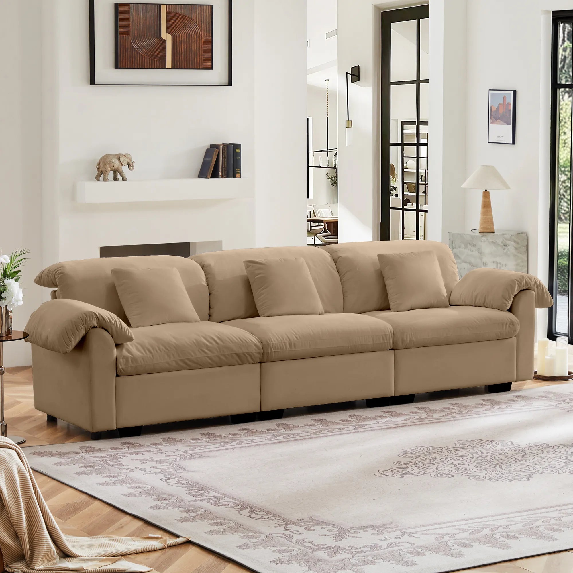 3 Seater Oversized Modern Velvet Cloud Comfort Sectional Sofa with Ottoman & Underseat Storage