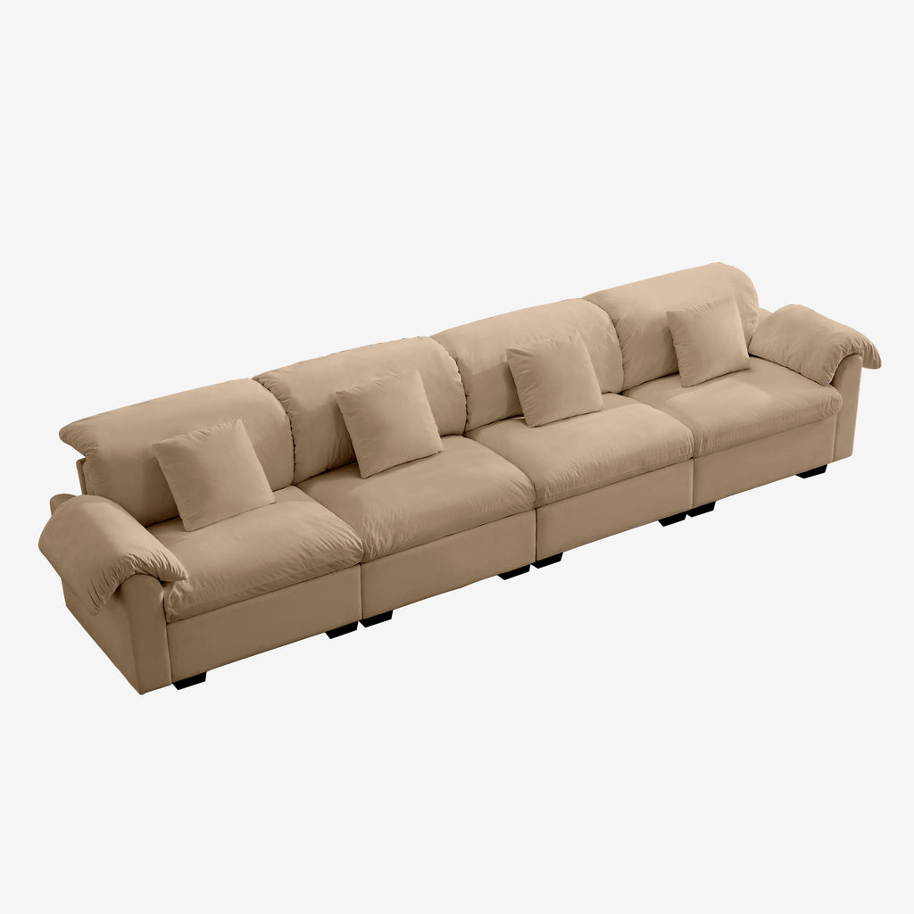 4 Seater Oversized Modern Velvet Cloud Comfort Sectional Sofa with Ottoman & Underseat Storage